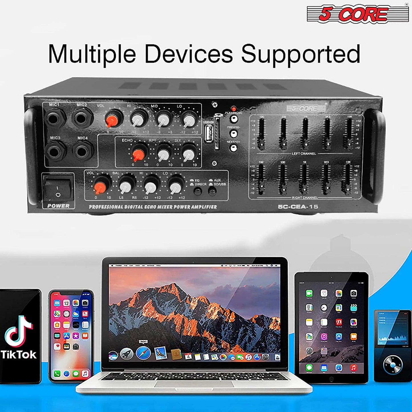 5Core Stereo Car Truck Amplifier 2 Channel Mic Input Amplificador Para Carro CEA 15