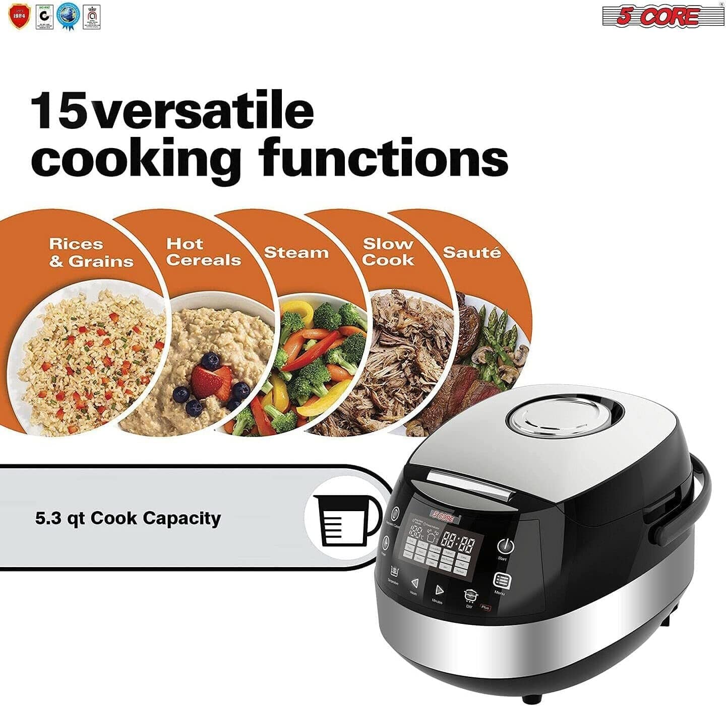 5Core Asian Rice Cooker 15-in-1 Electric Steamer Pot Digital Touch Screen RC0501
