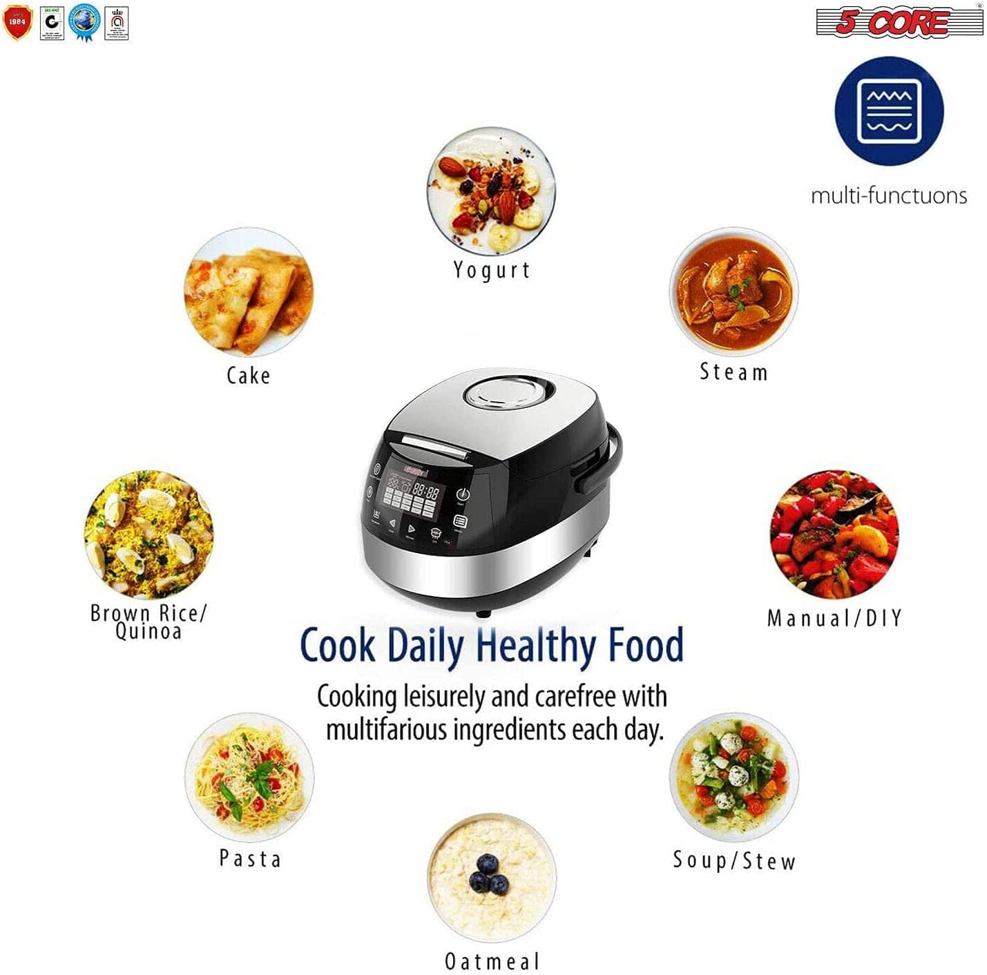 5Core Asian Rice Cooker 15-in-1 Electric Steamer Pot Digital Touch Screen RC0501