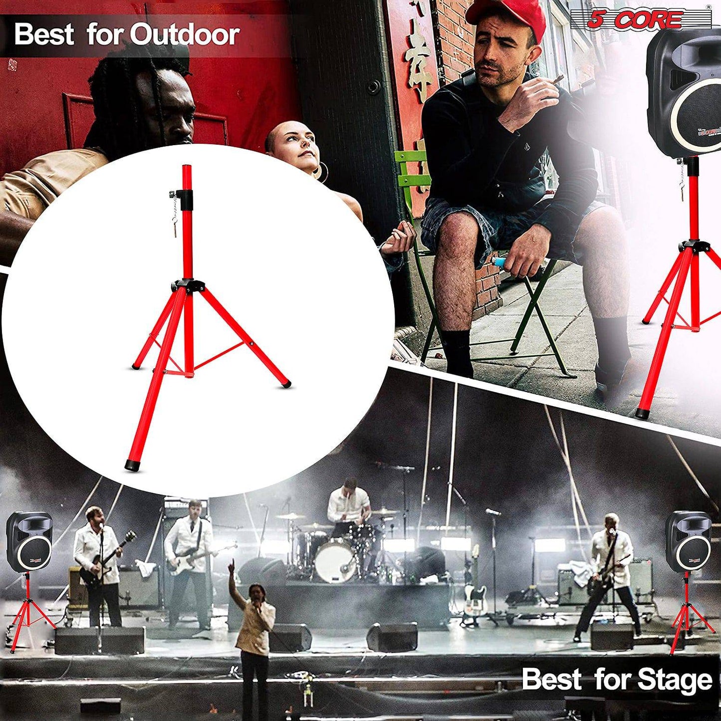 5Core Universal DJ Tripod Speaker Stand Adjustable 6FT Height - Red SS HD 1 PK RED