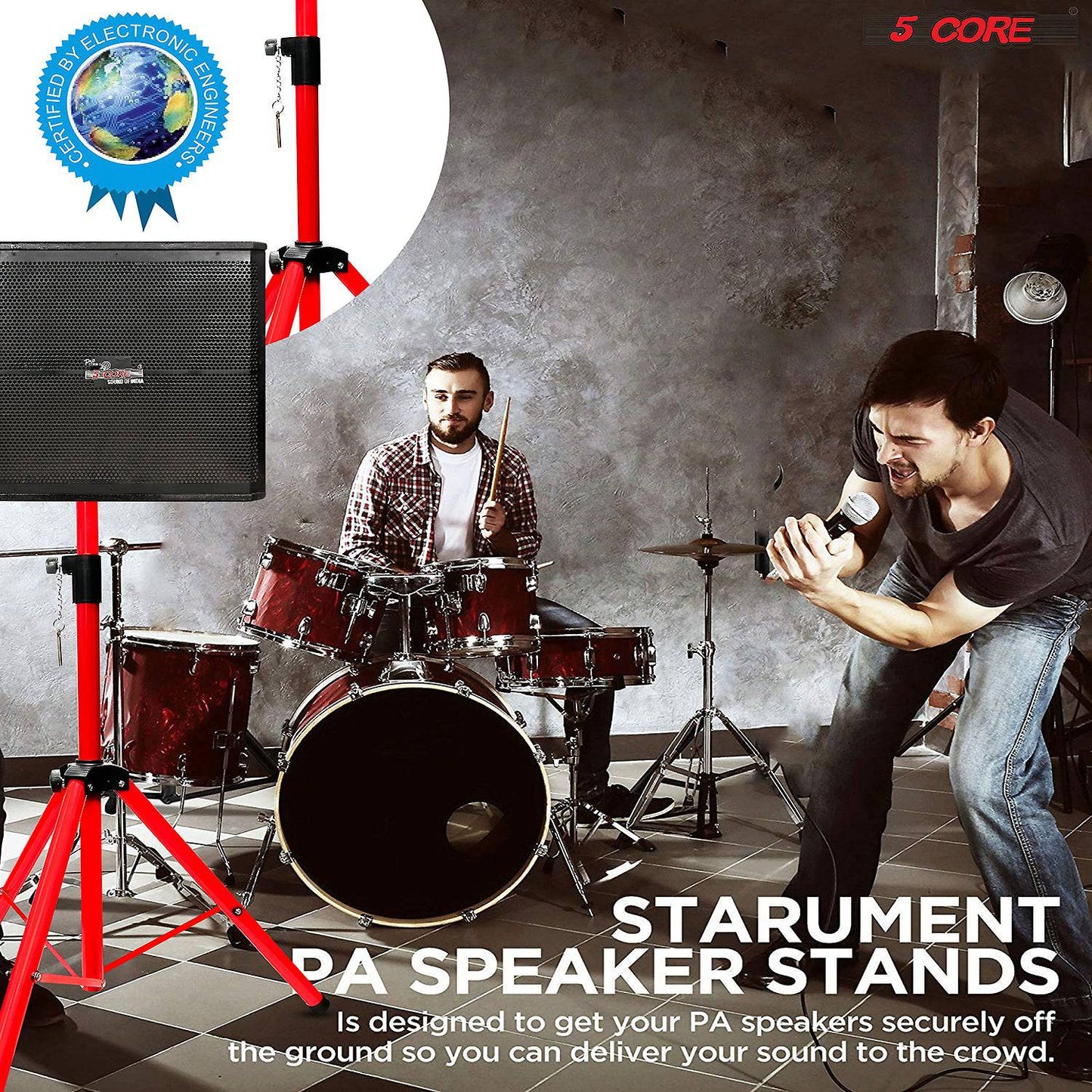 5Core Universal DJ Tripod Speaker Stand Adjustable 6FT Height - Red SS HD 1 PK RED