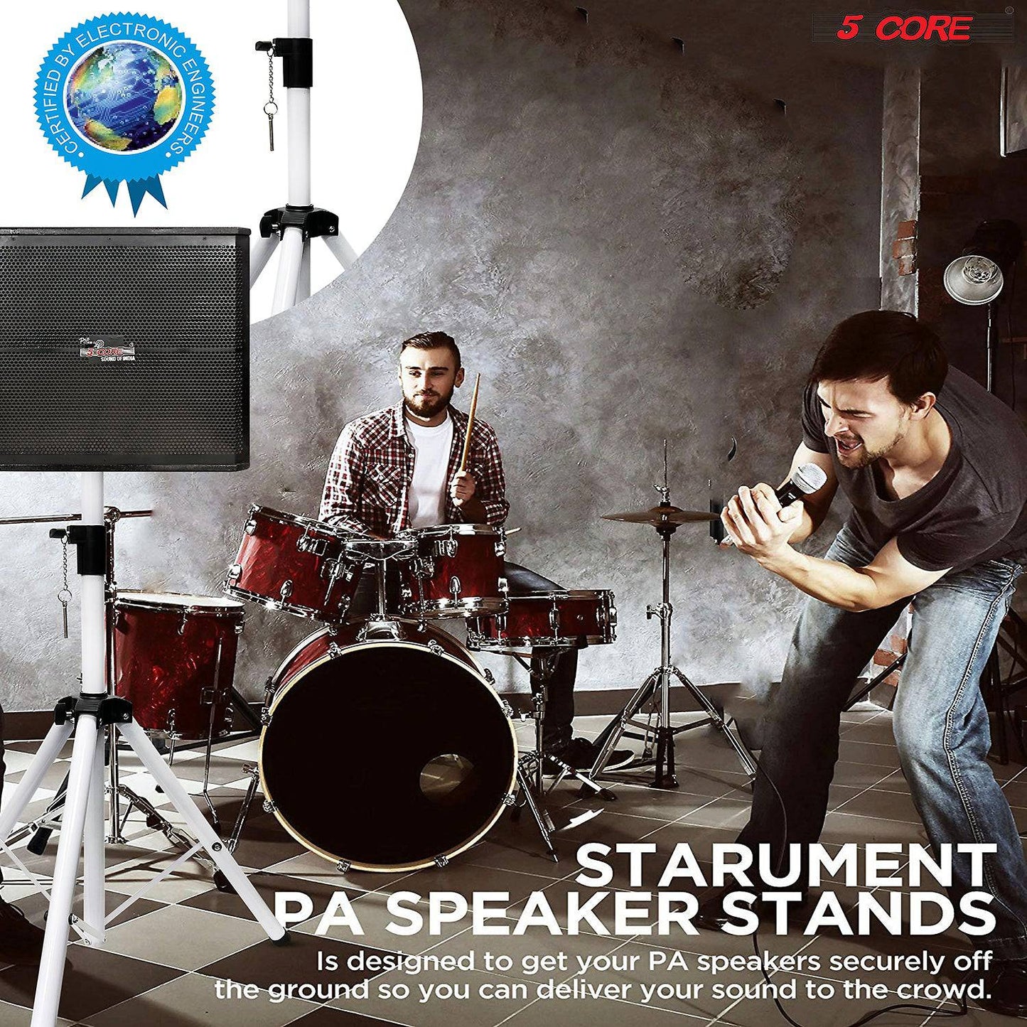 5Core Universal DJ Tripod Speaker Stand Adjustable 6FT Height- White SS HD 1 PK WH