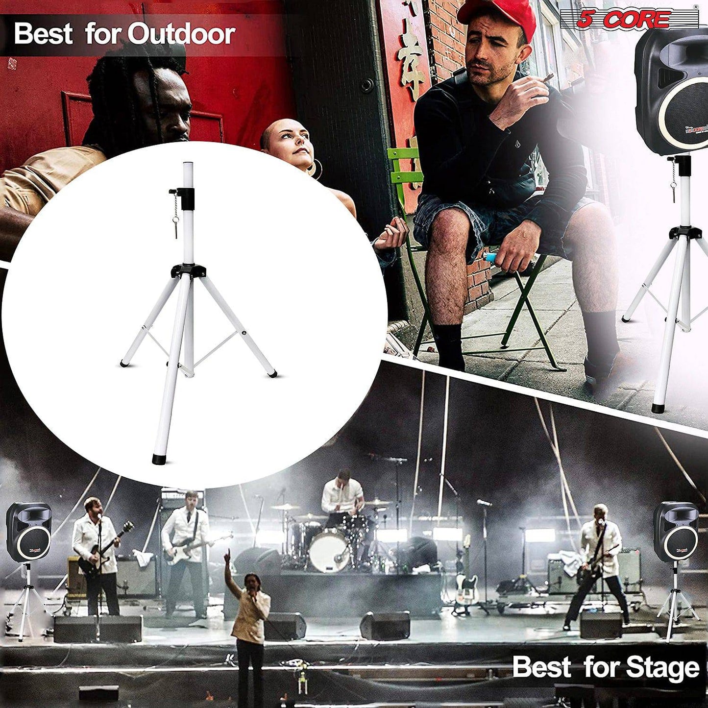 5Core Universal DJ Tripod Speaker Stand Adjustable 6FT Height- White SS HD 1 PK WH