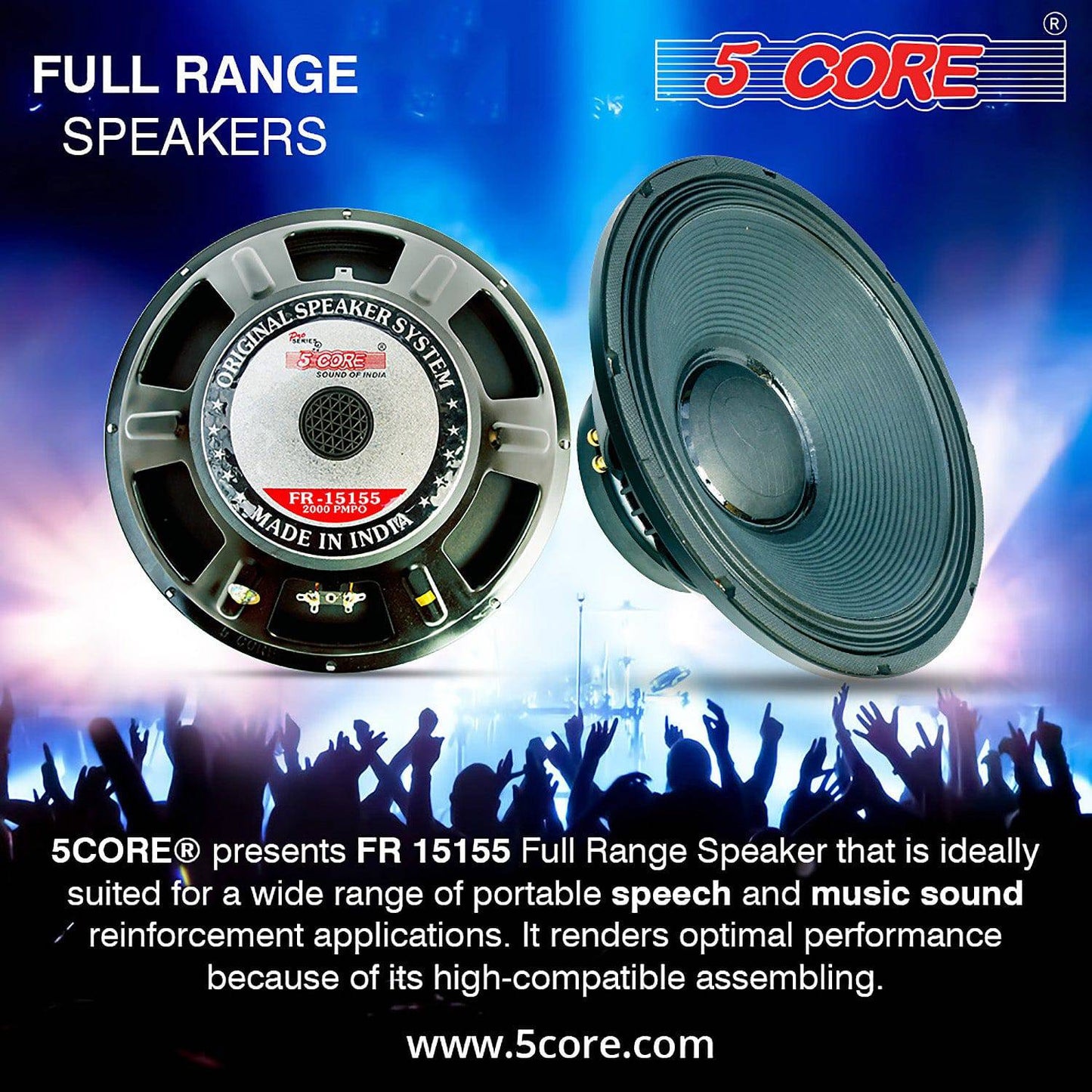 5Core 15" inch Subwoofer PA Audio DJ Bocinas Subs Speaker Replacement 3500W PMPO 15-185 MS 350W
