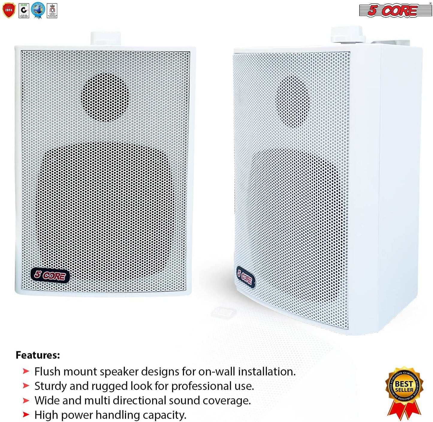 5Core 2 Way 20W Indoor / Outdoor Wall Speakers Pair (2 Pieces) White 13T WHT 1PK