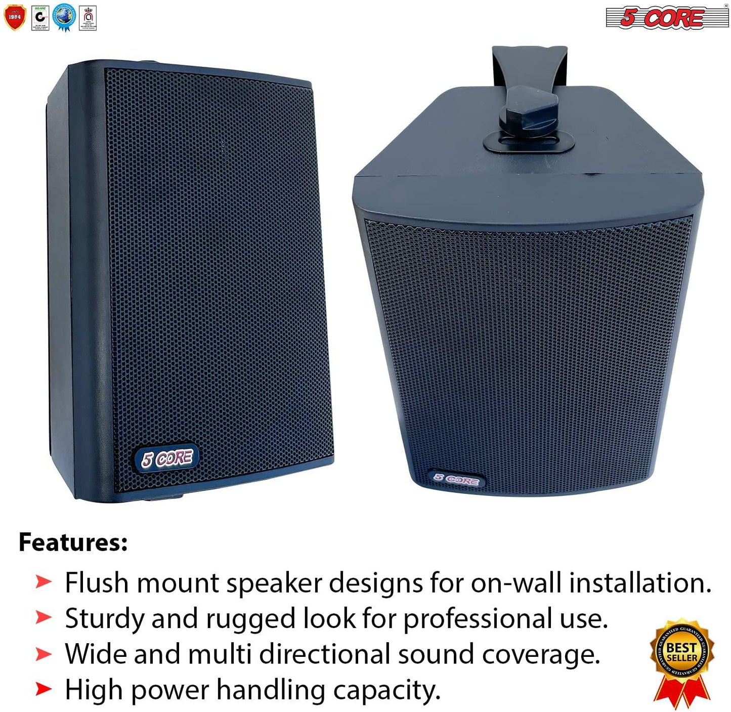 5Core 2 Way 20W Indoor / Outdoor Wall Speakers Pair (2 Pieces) Black -13T BLK 1PK