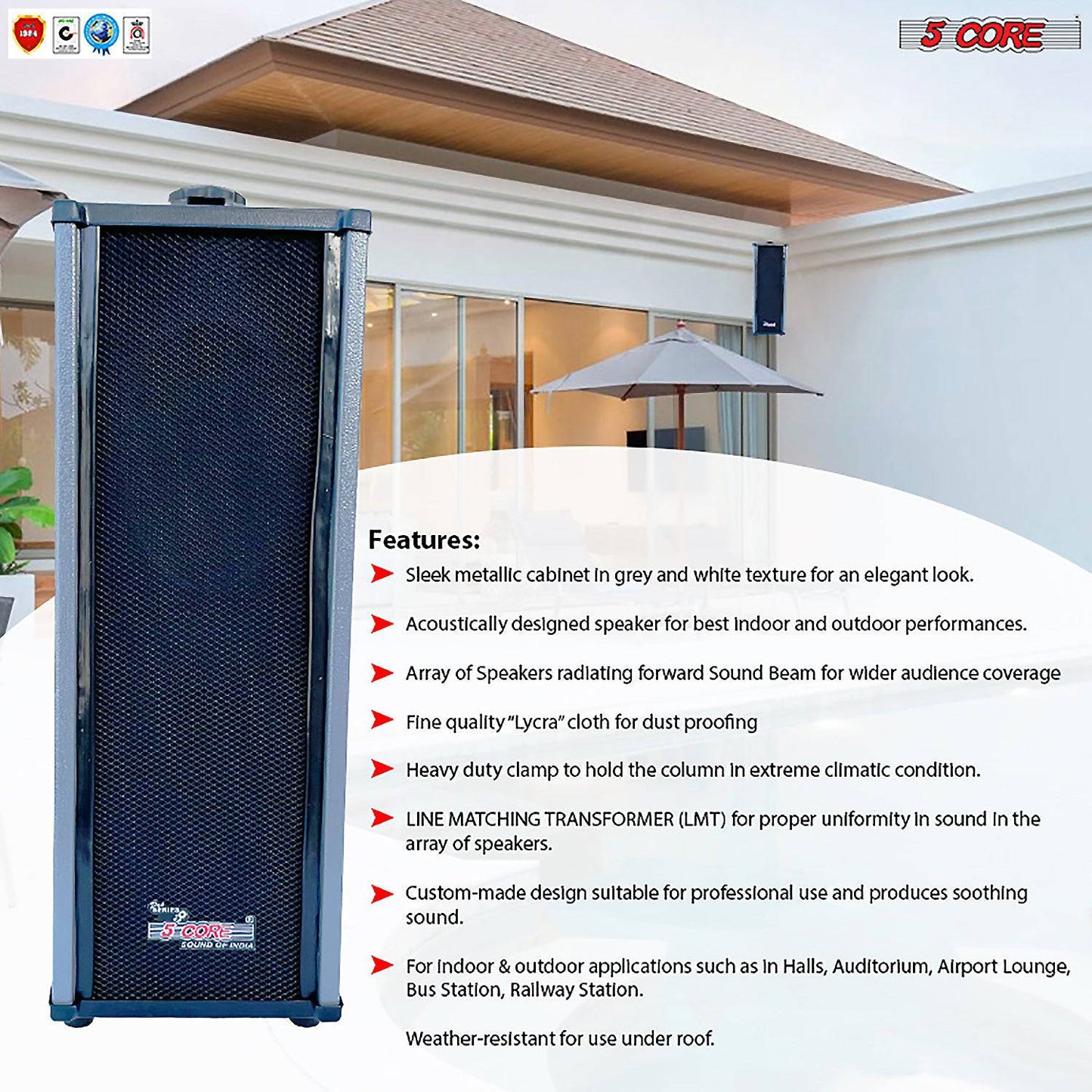5Core Outdoor Indoor Wall Ceiling Speaker Home Surround Sound Patio Wired 80W 5Core 15TG 2Pcs