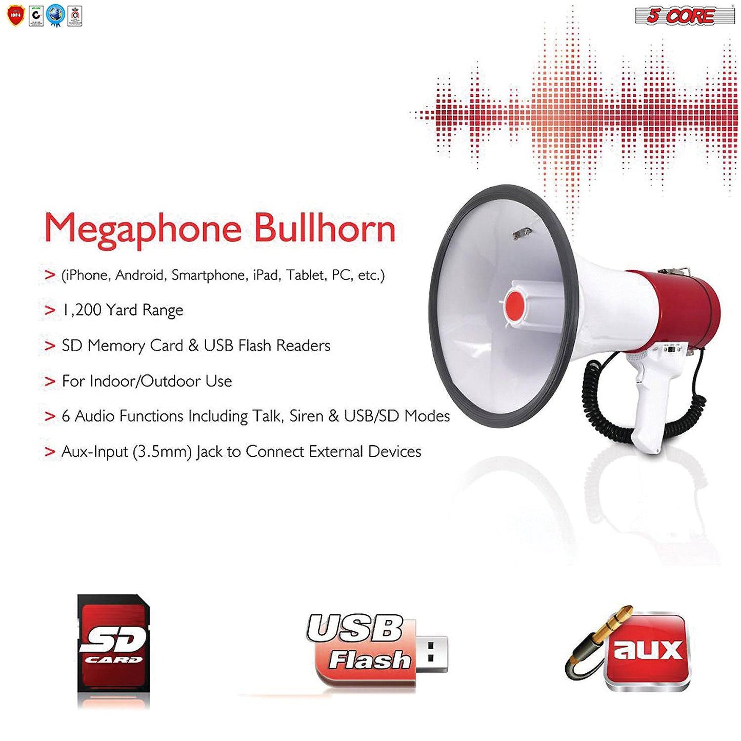 5 Core Cheer Megaphone Bullhorn Loud Speaker 66SF WB