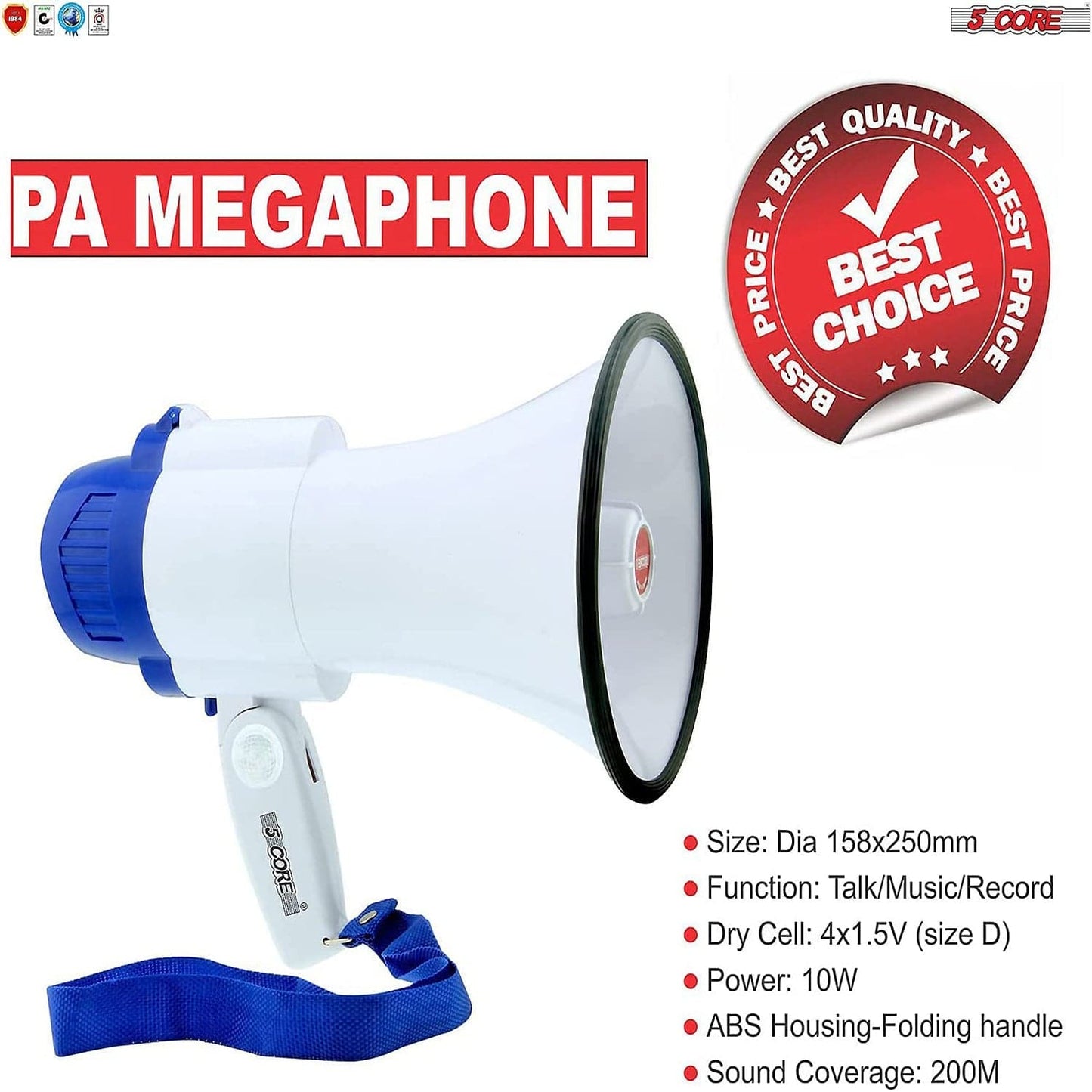 5 Core Cheer Megaphone Bullhorn Loud Speaker 8R-USB-WB