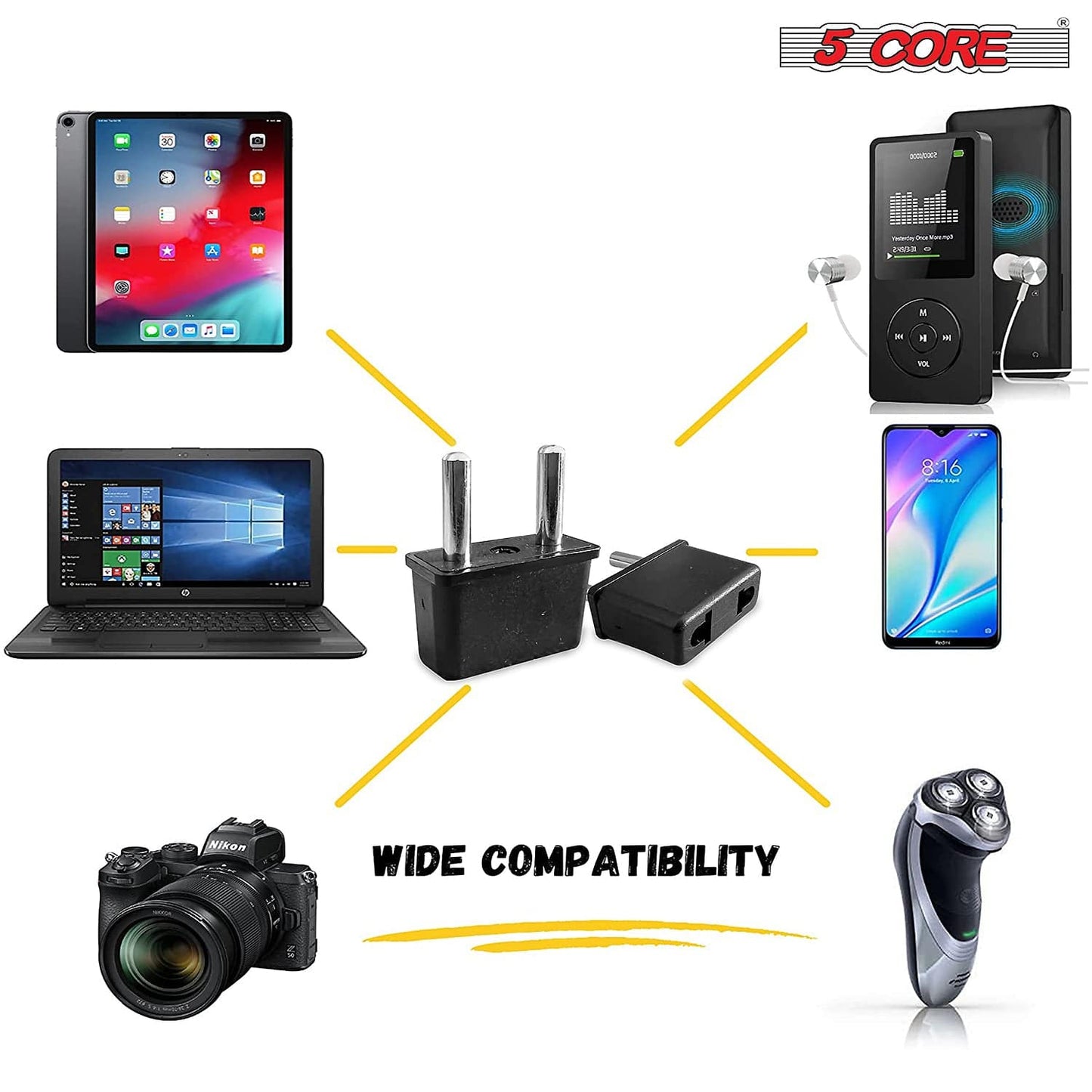 5Core Universal World Travel USB Plug Adapter Surge Protectors Type C International  4 Pieces Pack