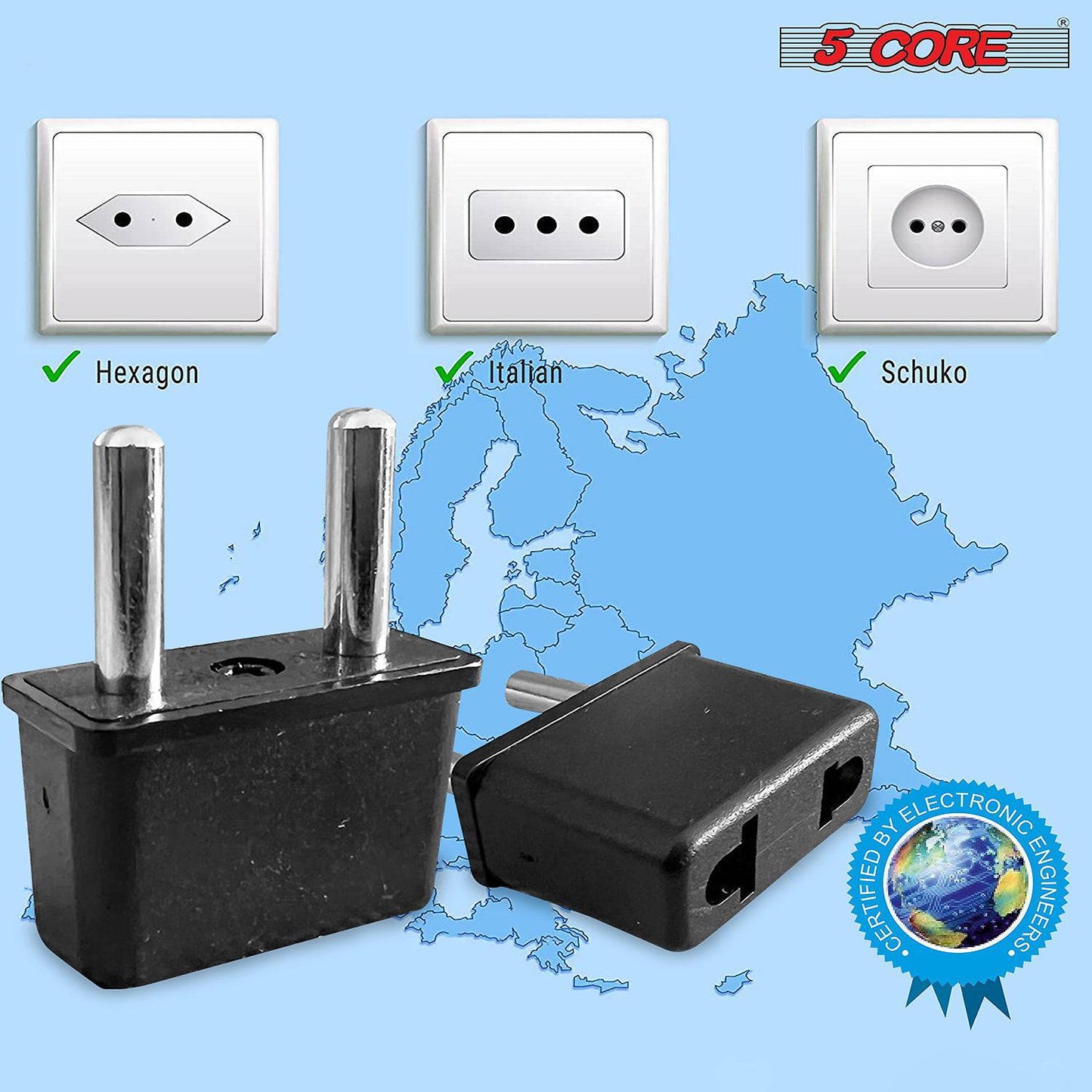 5Core Universal World Travel USB Plug Adapter Surge Protectors Type C International  4 Pieces Pack