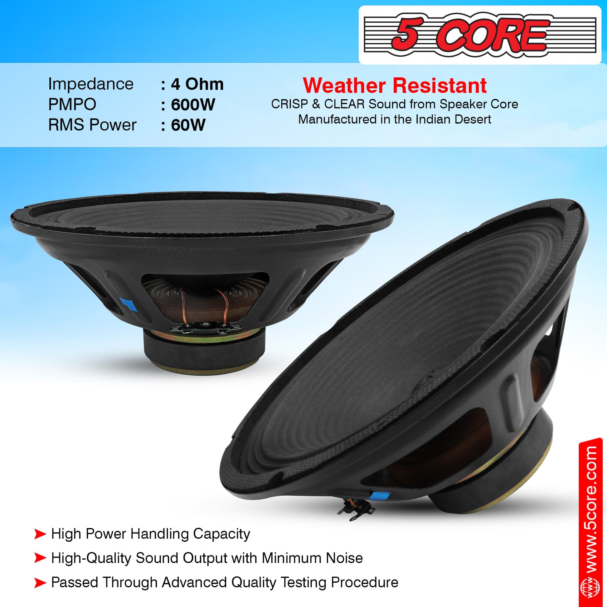 5 CORE 2 Pieces 10" inch Full Range Car Audio Speakers High Power Peak 600W 4 Ohm Car Vehicle Audio Full Range Drivers, Wide Range DIY Loudspeaker Replacement SP-1090 2PCS-8