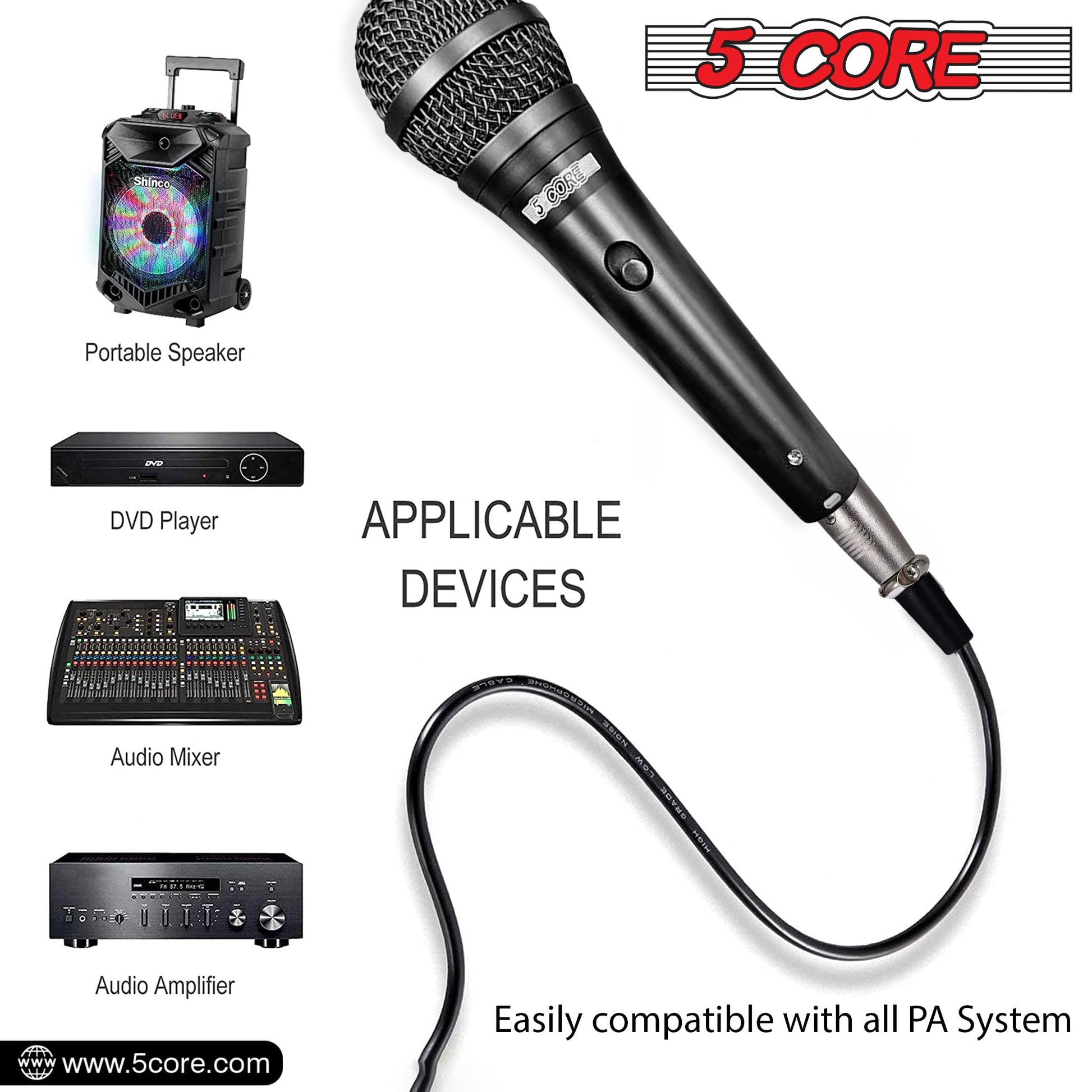 5 Core Microphone Professional Dynamic Black Karaoke XLR Wired Mic w ON/OFF Switch Pop Filter Cardioid Unidirectional Pickup Handheld Micrófono -ND-58 2PCS-4