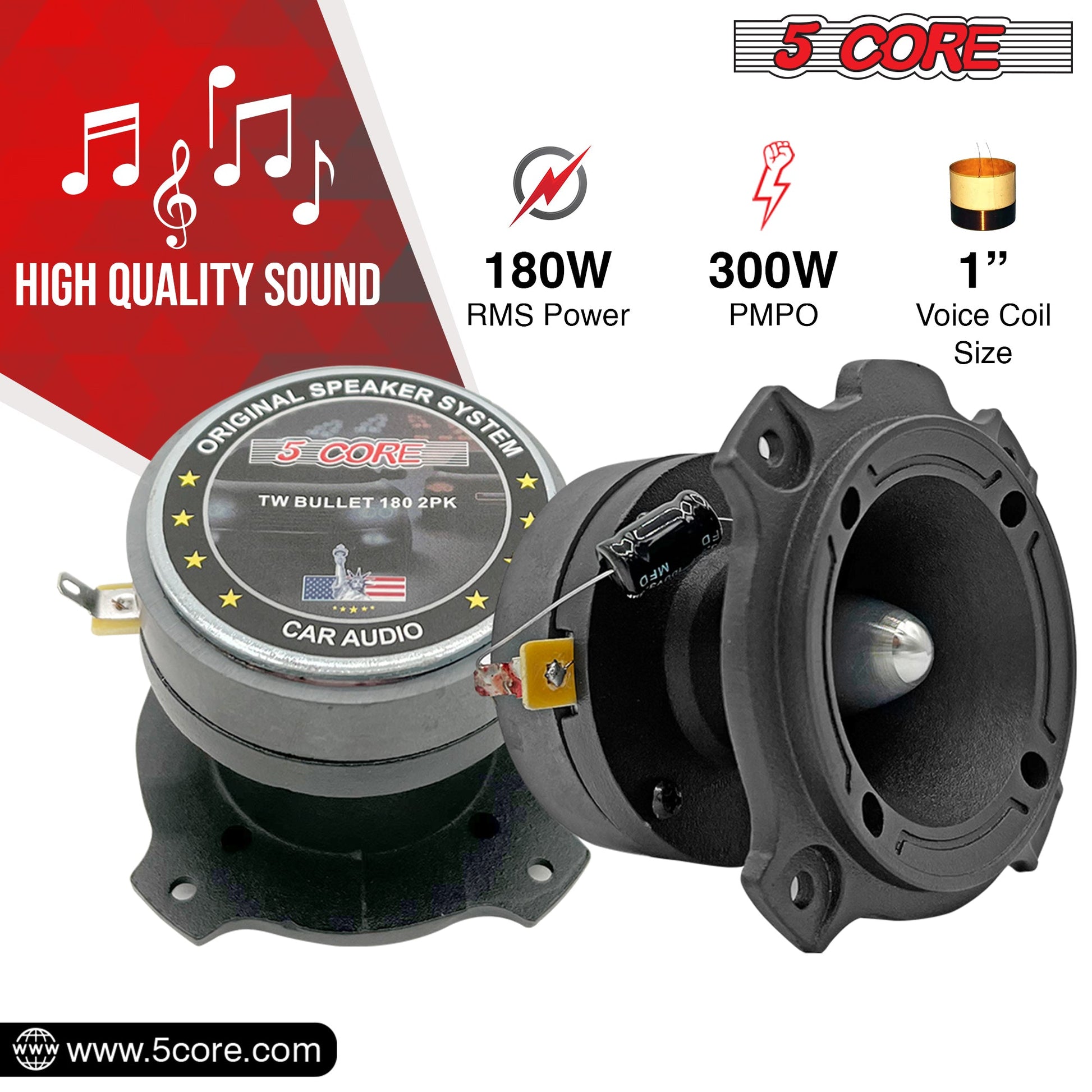 4x 6.5" Midrange Speaker Car Audio Speaker Red Bullet 4x Aluminum Tweeter 5200 W-9