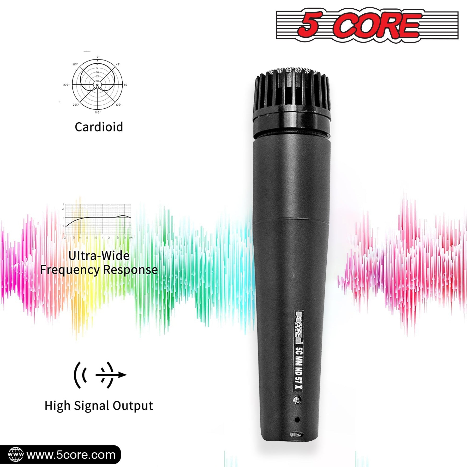 5 Core Microphone Professional Black Dynamic Karaoke XLR Wired Mic w Integrated Pop Filter Cardioid Unidirectional Pickup Handheld Micrófono -ND-57X 2PCS-1