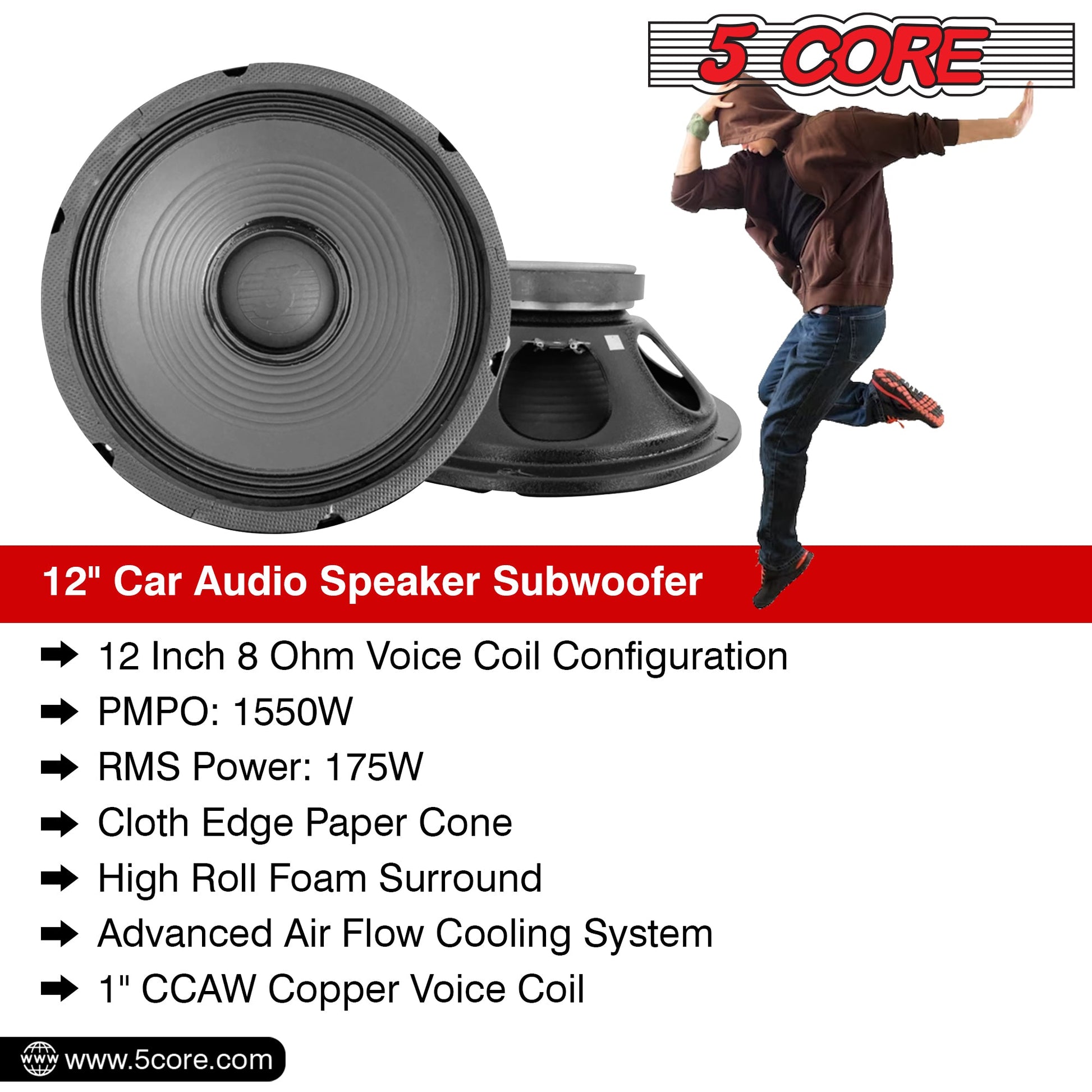 5 Core 2Pieces 12" Full Range PA DJ subwoofer - 175W Premium Stereo Subwoofer DJ Speaker- 8 Ohm, 155MM Magnet, 1 Inch Voice Coil FR 12155 2PCS-7