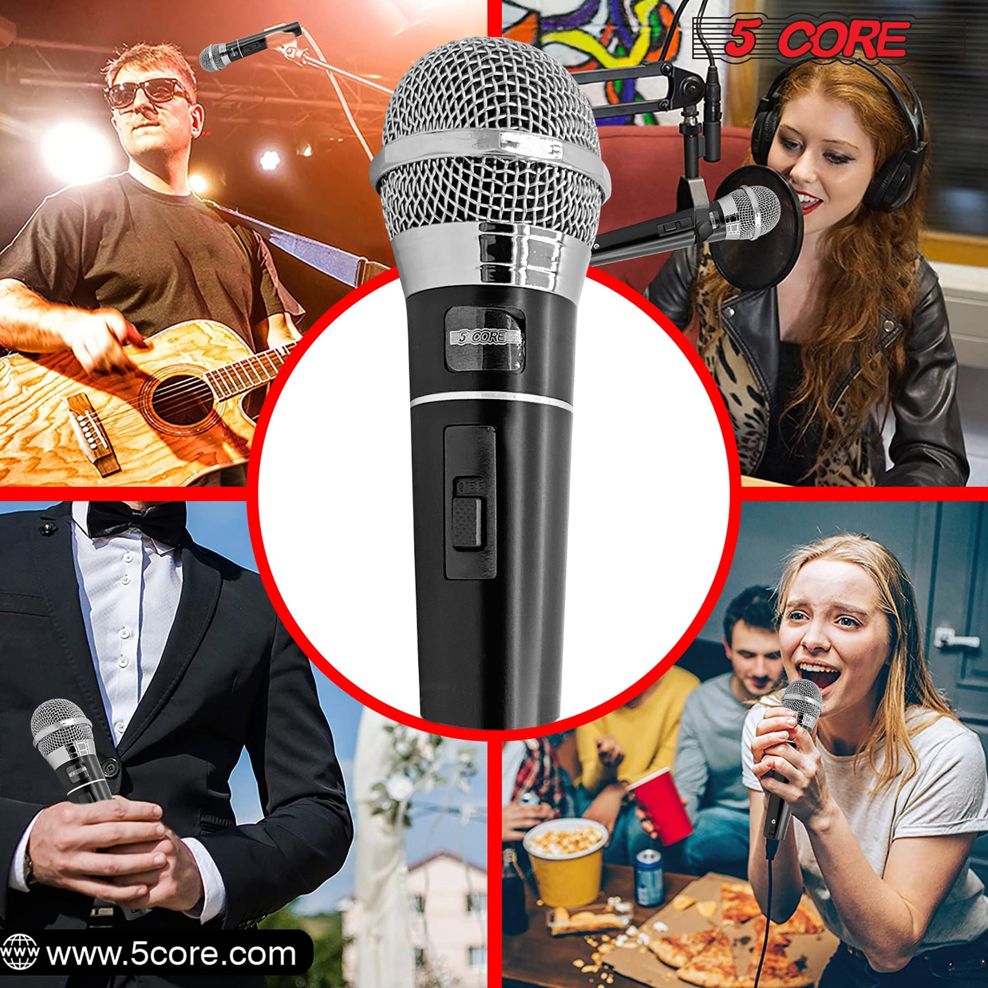 5 Core Microphone 2 Pieces Black Professional Karaoke Dynamic XLR Wired Mic w ON/OFF Switch Integrated Pop Filter Cardioid Unidirectional Pickup Handheld Micrófono for Singing DJ Speeches Includes Cable Mic Holder -PM 100 2PCS-13