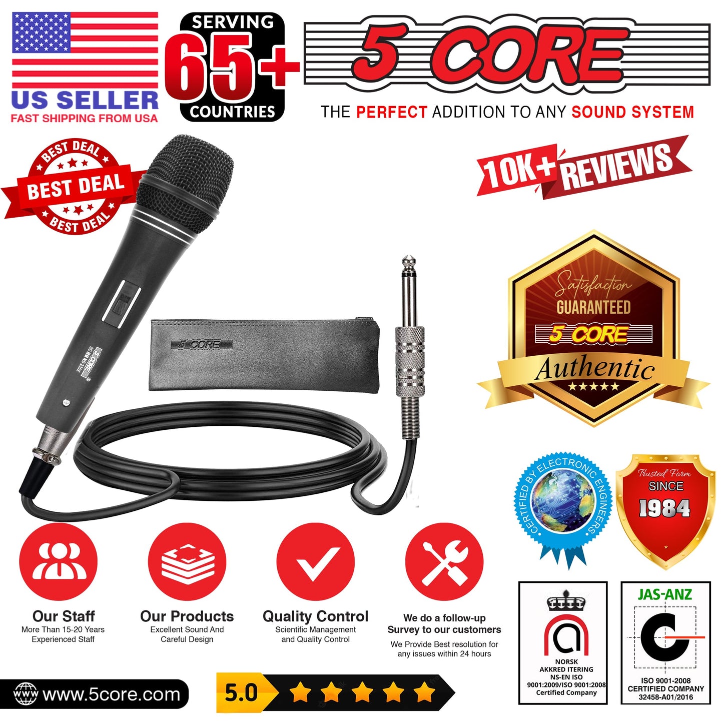 5 Core 2 Pieces Microphone Professional Black Dynamic Karaoke XLR Wired Mic w ON/OFF Switch Pop Filter Cardioid Unidirectional Pickup - ND 235X 2PCS-14