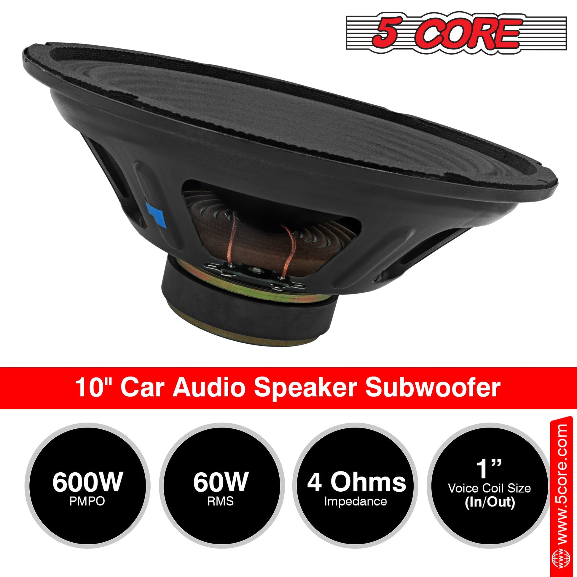 5 CORE 2 Pieces 10" inch Full Range Car Audio Speakers High Power Peak 600W 4 Ohm Car Vehicle Audio Full Range Drivers, Wide Range DIY Loudspeaker Replacement SP-1090 2PCS-9