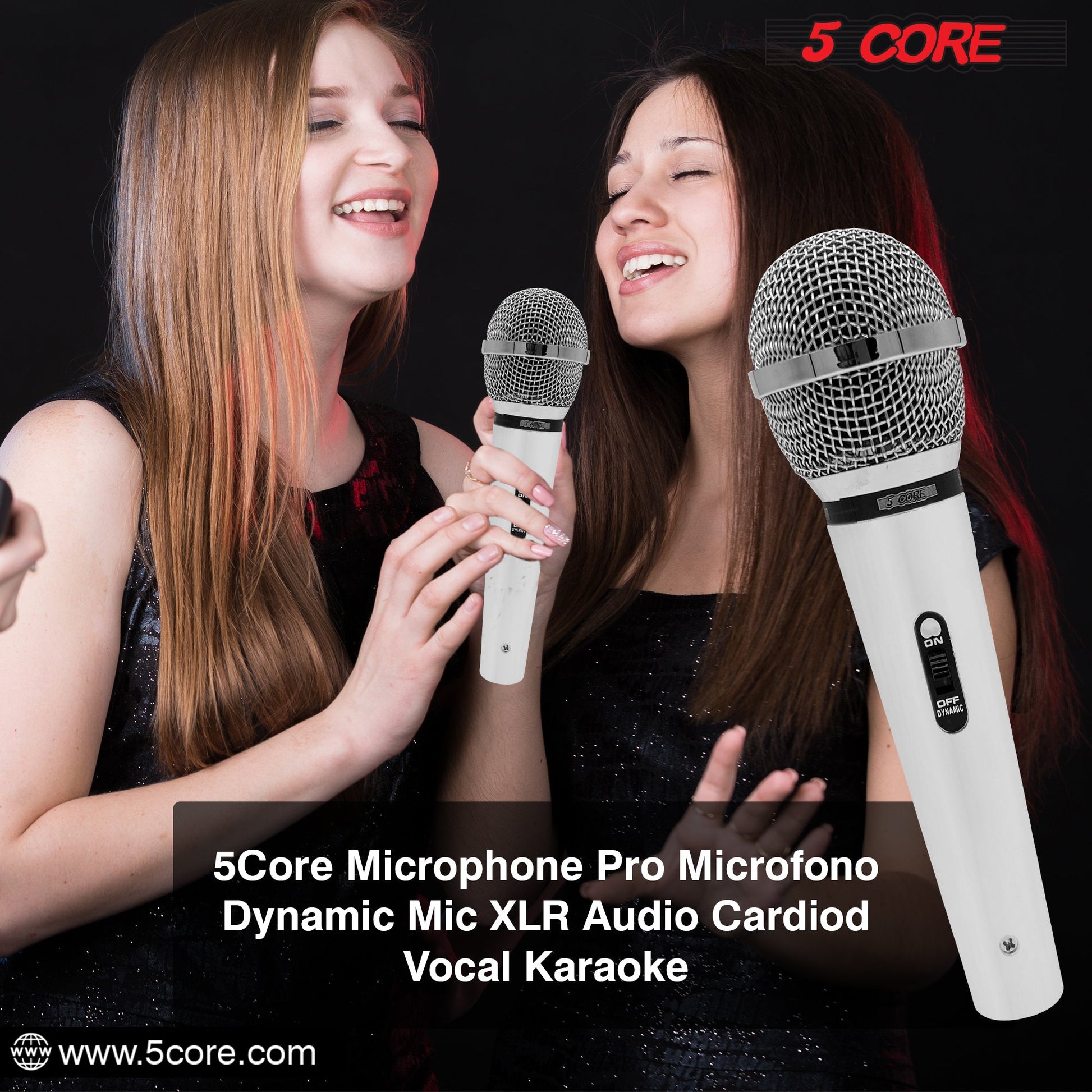 5 Core Microphone 4 Pieces Chrome Finish Professional Karaoke Dynamic XLR Wired Mic w ON/OFF Switch Integrated Pop Filter Cardioid Unidirectional Pickup Handheld Micrófono for Singing DJ Speeches Includes Cable Mic Holder - PM 111 CH 4PCS-13