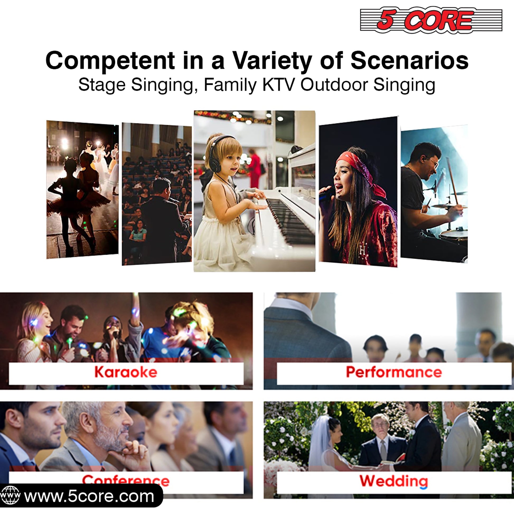 5 Core Microphone 2 Pieces Black Professional Karaoke Dynamic XLR Wired Mic w ON/OFF Switch Integrated Pop Filter Cardioid Unidirectional Pickup Handheld Micrófono for Singing DJ Speeches Includes Cable Mic Holder -PM 100 2PCS-12
