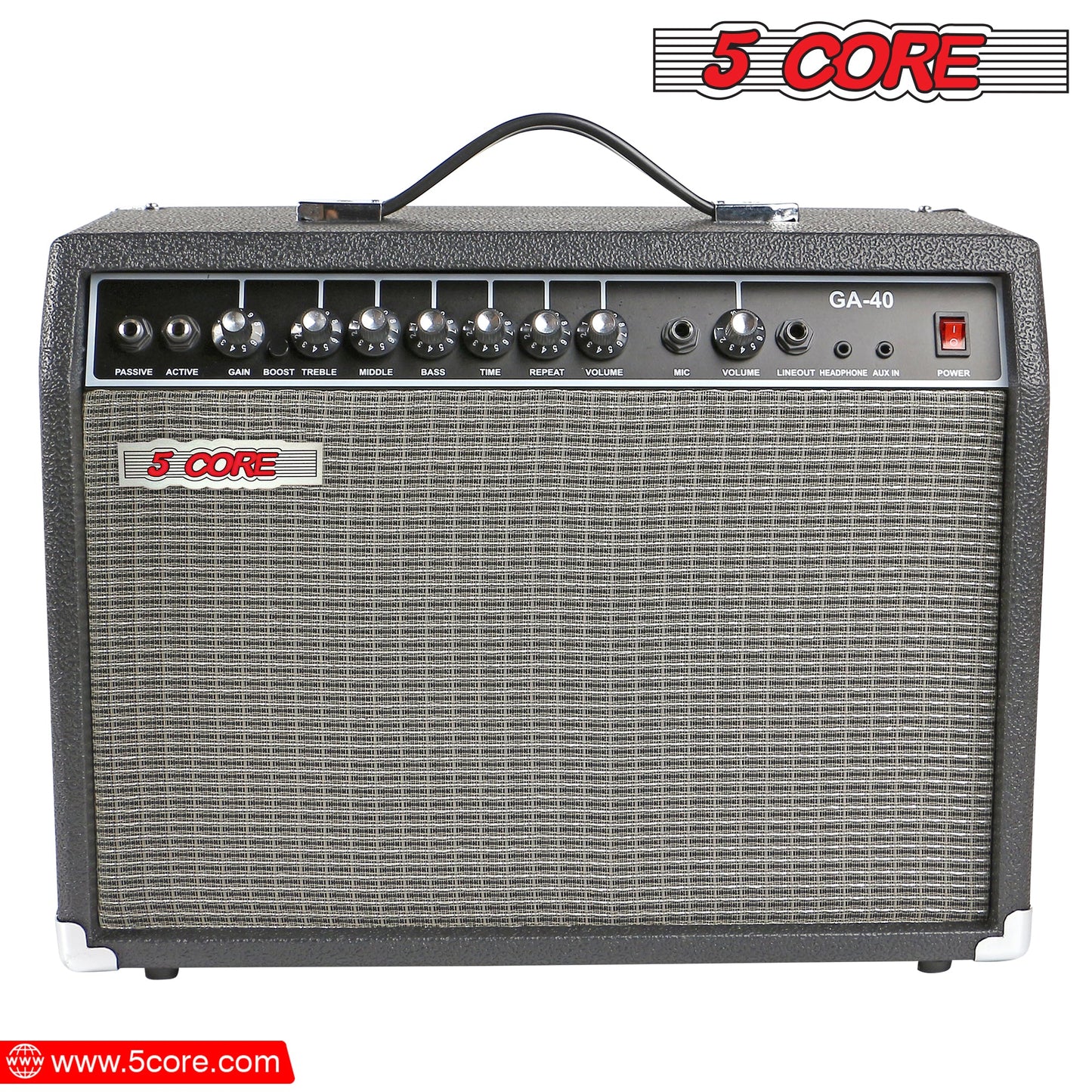 5 Core 40W Guitar Amplifier Black - Clean and Distortion Channel - Electric Amp with Equalization and AUX Line Input - for Recording Studio, Practice Room, Small Courtyard- GA 40 BLK-5