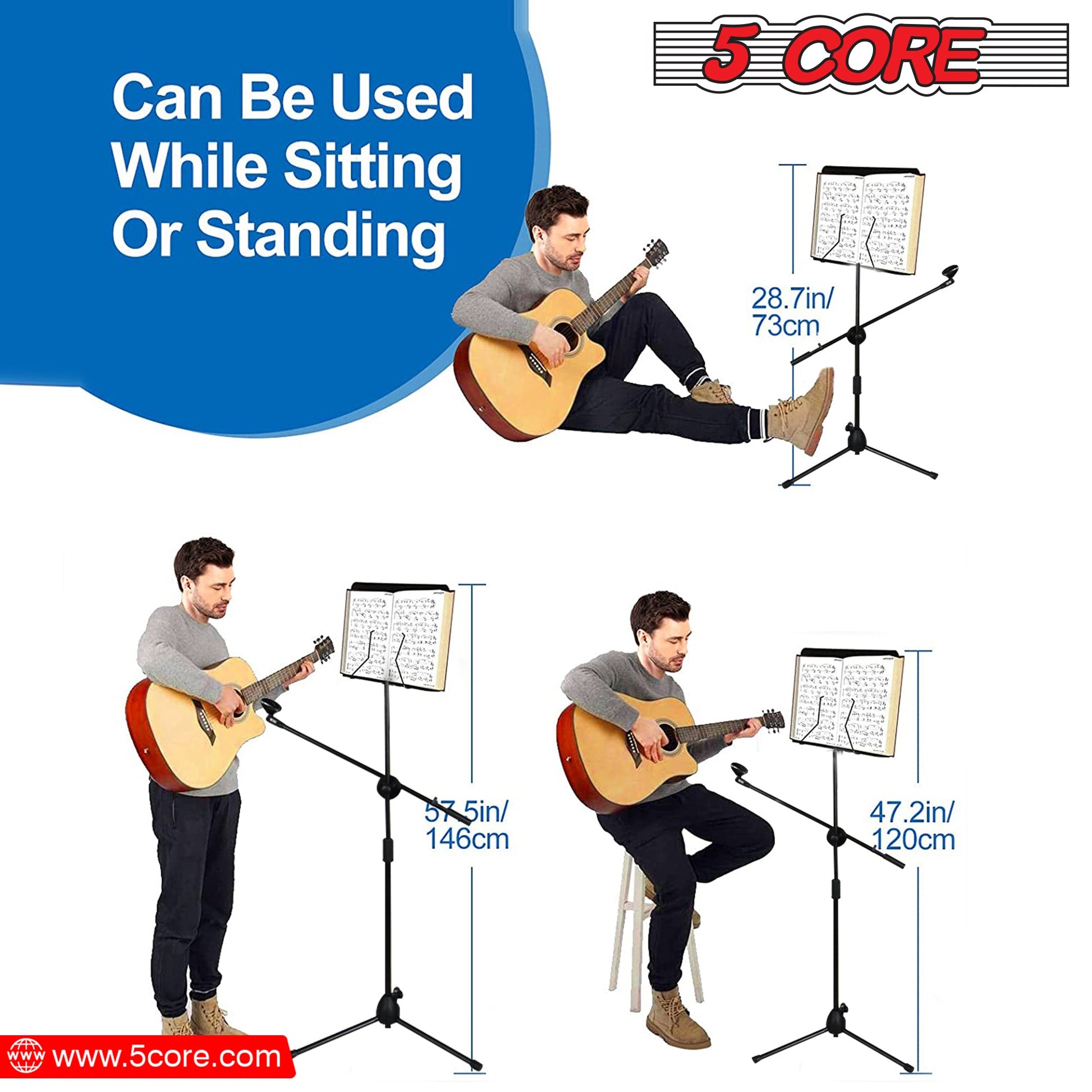 Ultimate Performance Combo: 5 Core Sheet Music Stand with Mic Stand Holder + Premium Vocal Dynamic Mic for Music and Karaoke Delights MUS MH+ND58BLK-7