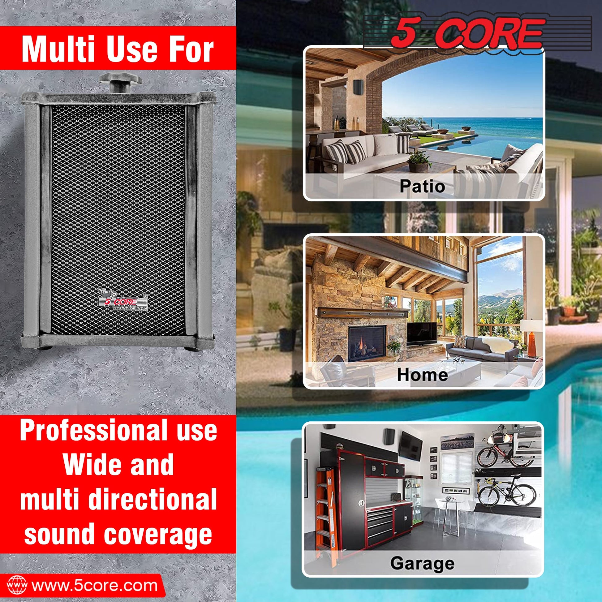 5 CORE 6x4 Inch In Wall Speaker Pair High Performance 10 Watt Outdoor Indoor Speaker with Effortless Mounting Swivel | All Weather Resistance | Stereo Sound for Home Theatre, Patio, Garden Grey 10T G 2PCS-7