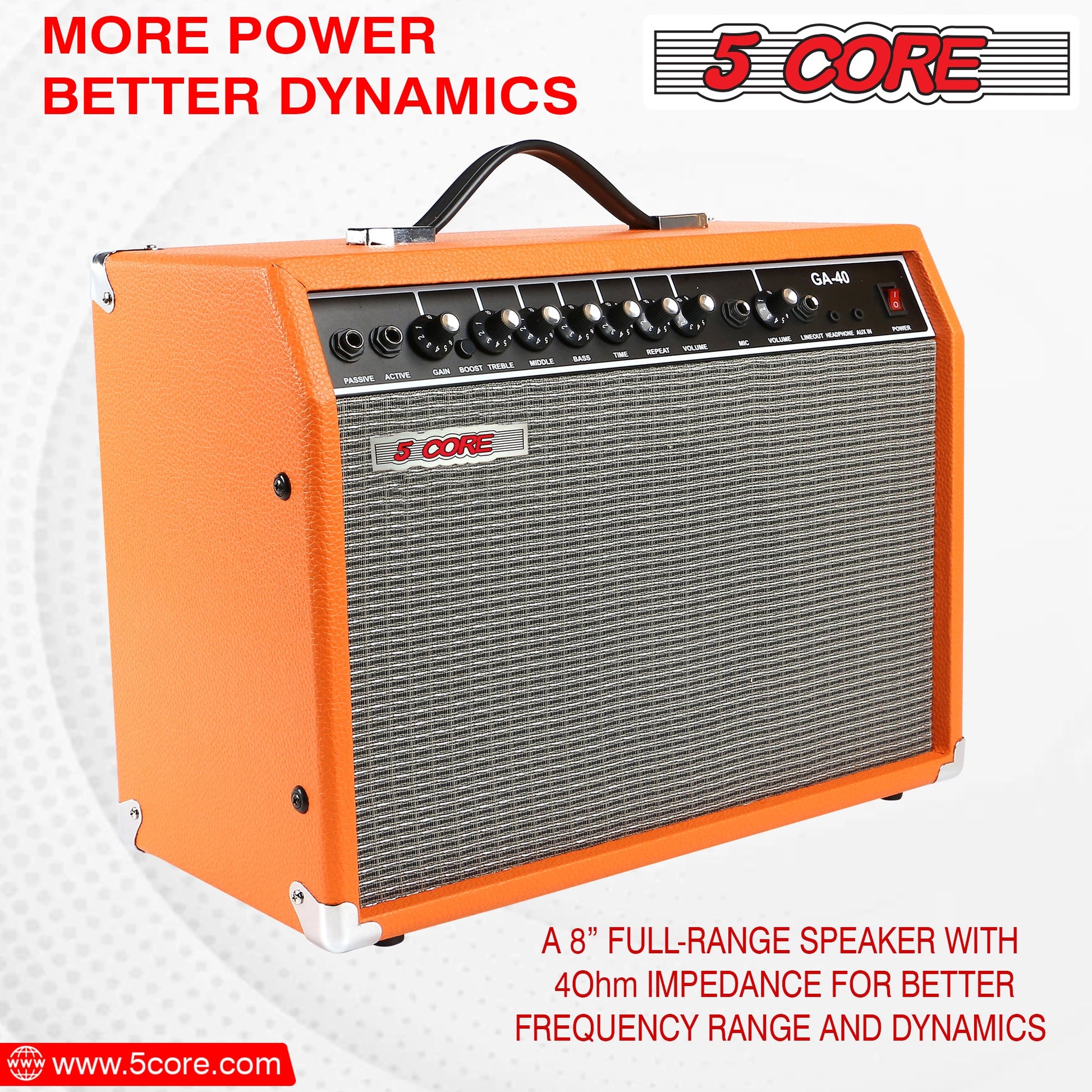 5 Core 40W Guitar Amplifier Orange - Clean and Distortion Channel - Electric Amp with Equalization and AUX Line Input - for Recording Studio, Practice Room, Small Courtyard- GA 40 ORG-5