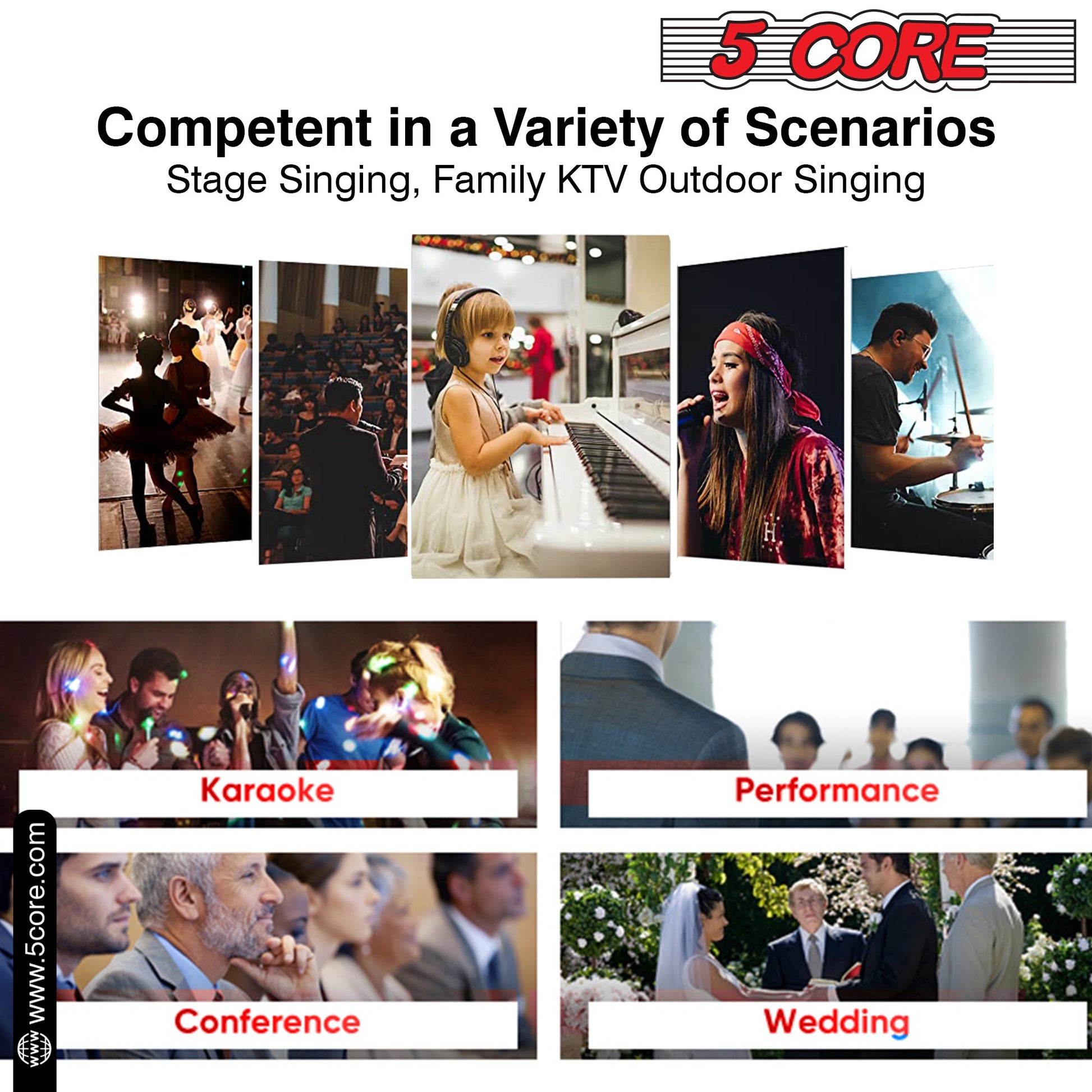5 CORE Premium Vocal Dynamic Cardioid Handheld Microphone Neodymium Magnet Unidirectional Mic, 16ft Detachable XLR Deluxe Cable to ¼ Audio Jack, On/Off Switch for Karaoke Singing PM 301-8