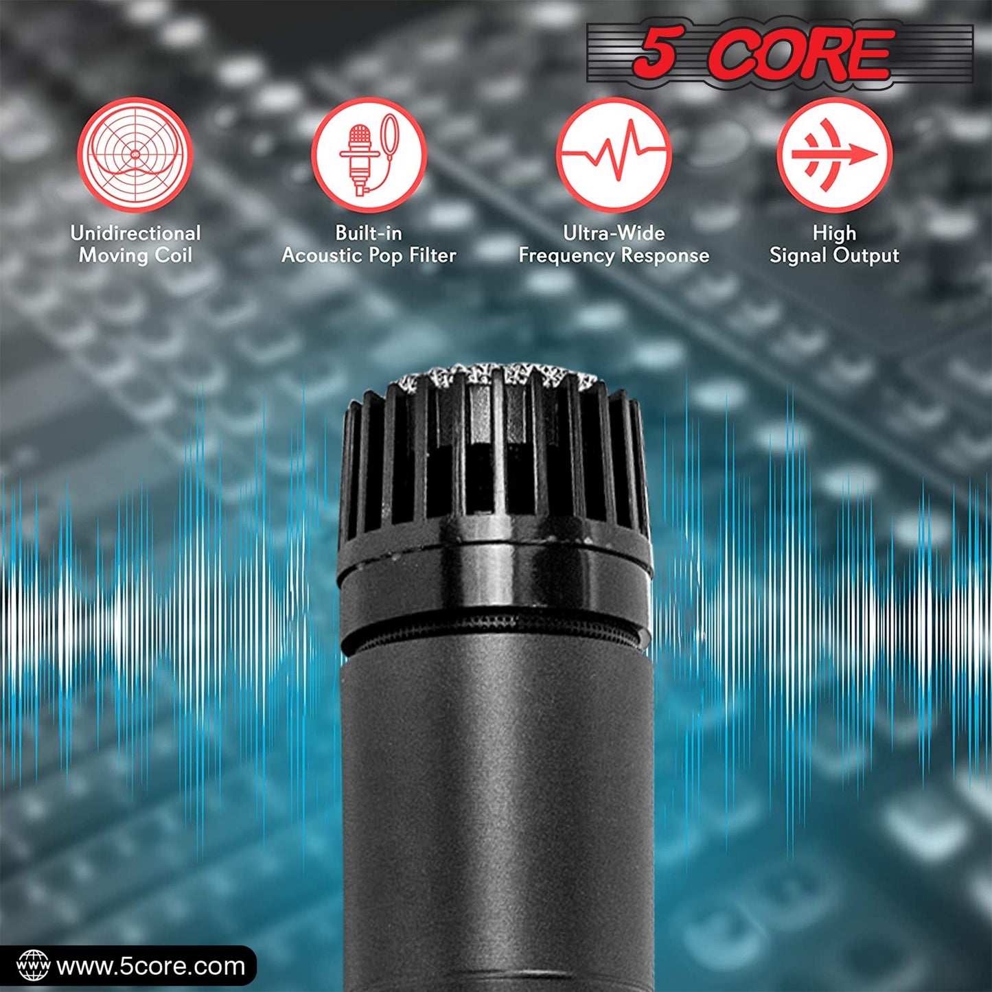 5 Core Microphone Professional Black Dynamic Karaoke XLR Wired Mic w Integrated Pop Filter Cardioid Unidirectional Pickup Handheld Micrófono -ND-57X 2PCS-5