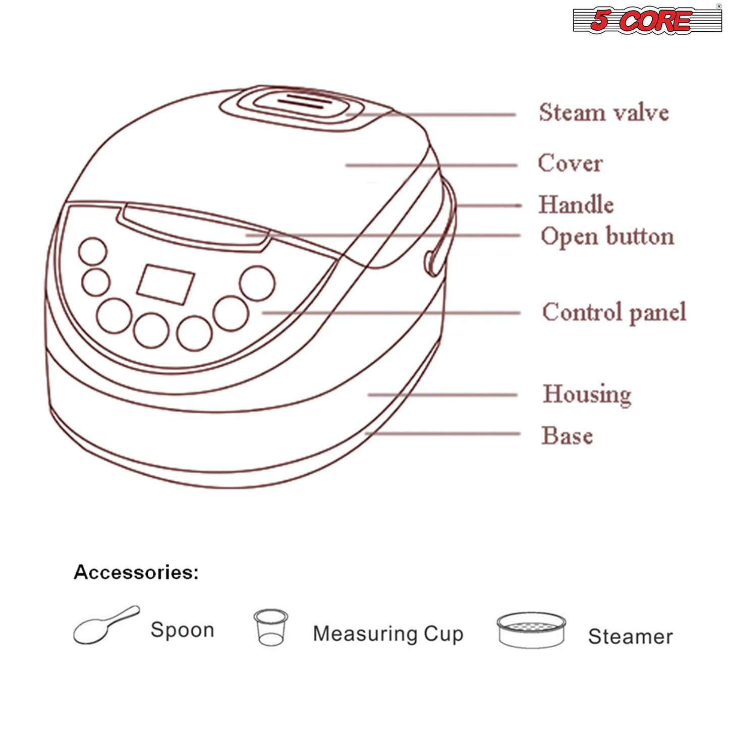 5core Asian Style Electric Rice Cooker Steamer Pot Steamer Digital Touch  Screen/Button RC 0502
