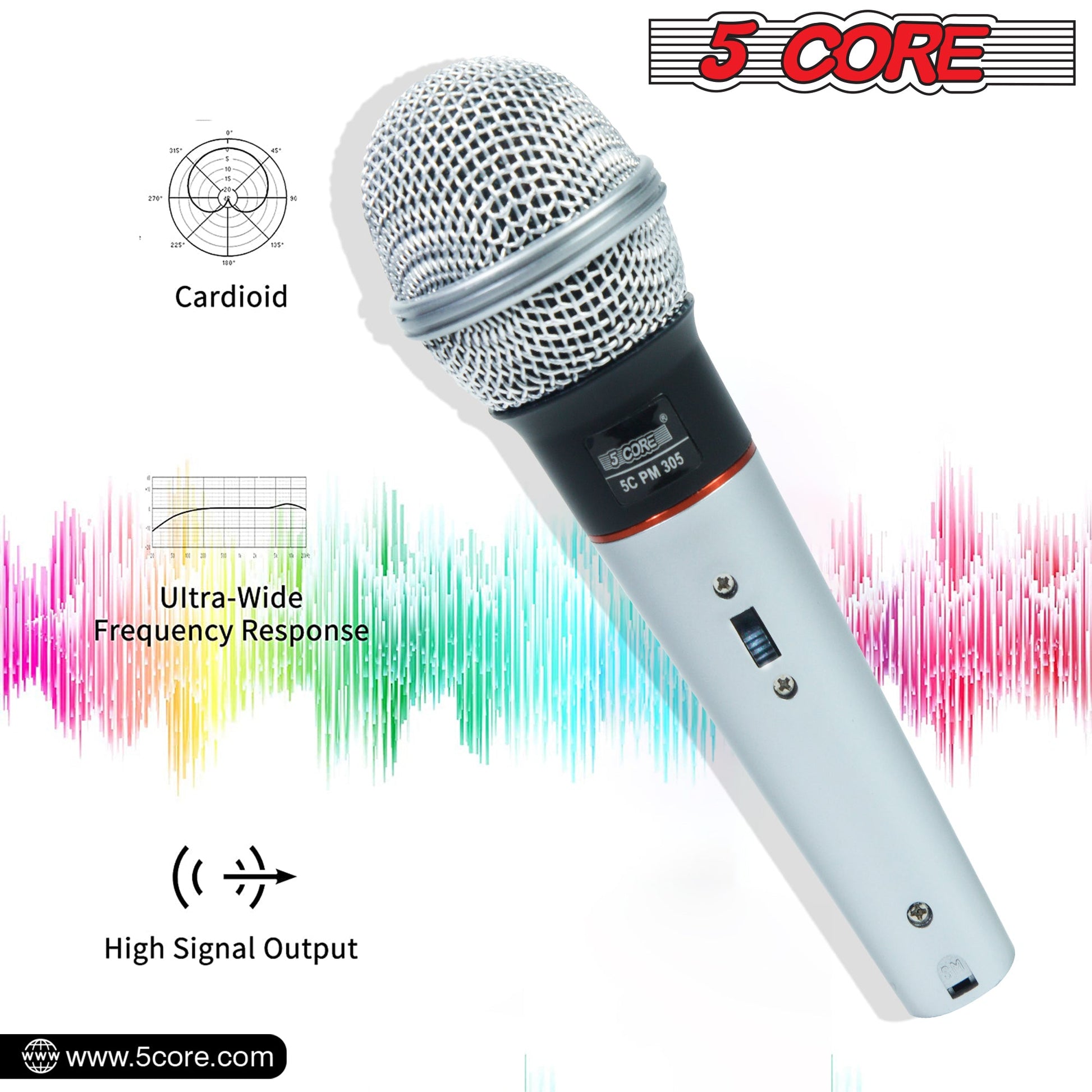 5 Core Microphone 2 Pcs Karaoke XLR Wired Mic Professional Studio Microfonos w ON/OFF Switch Integrated Pop Filter Dynamic Moving Coil Cardioid Unidirectional Pickup Handheld Micrófono for Singing DJ Podcast Speeches Includes Cable - PM 305 2PCS-3