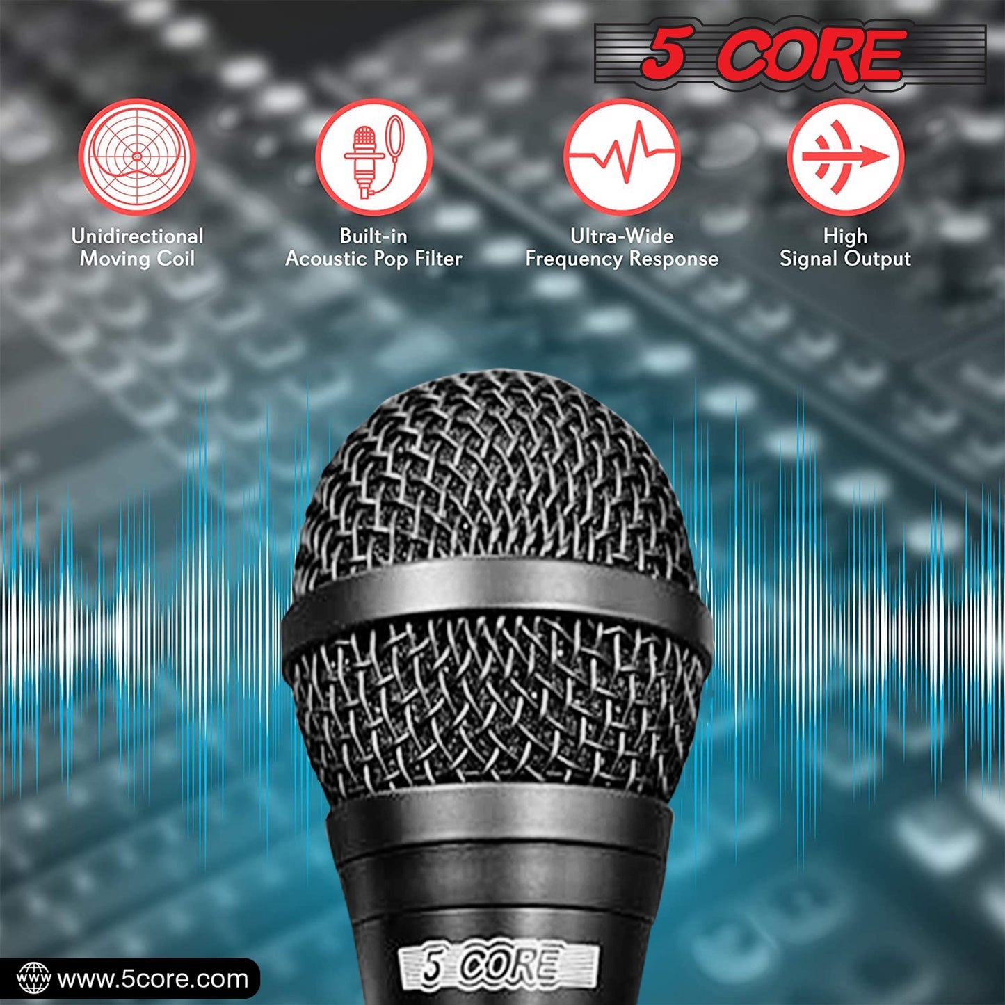 5 Core Microphone Professional Dynamic Black Karaoke XLR Wired Mic w ON/OFF Switch Pop Filter Cardioid Unidirectional Pickup Handheld Micrófono -ND-58 2PCS-6