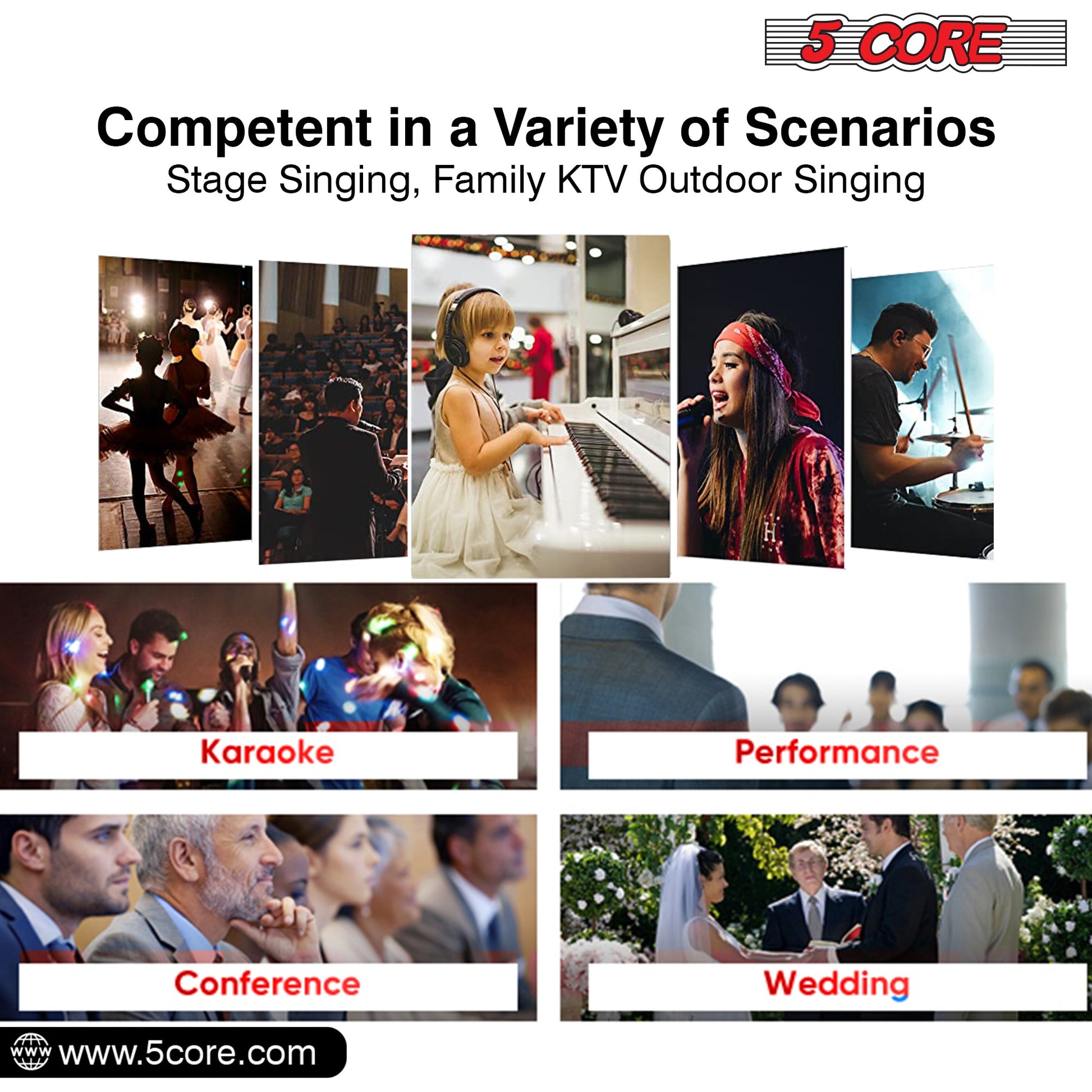 5 CORE 3 Pieces Premium Vocal Dynamic Cardioid Handheld Microphone Unidirectional Mic with Detachable XLR Cable to inch Audio Jack and On/Off Switch for Karaoke Singing - PM 101 BLK 3PCS-8