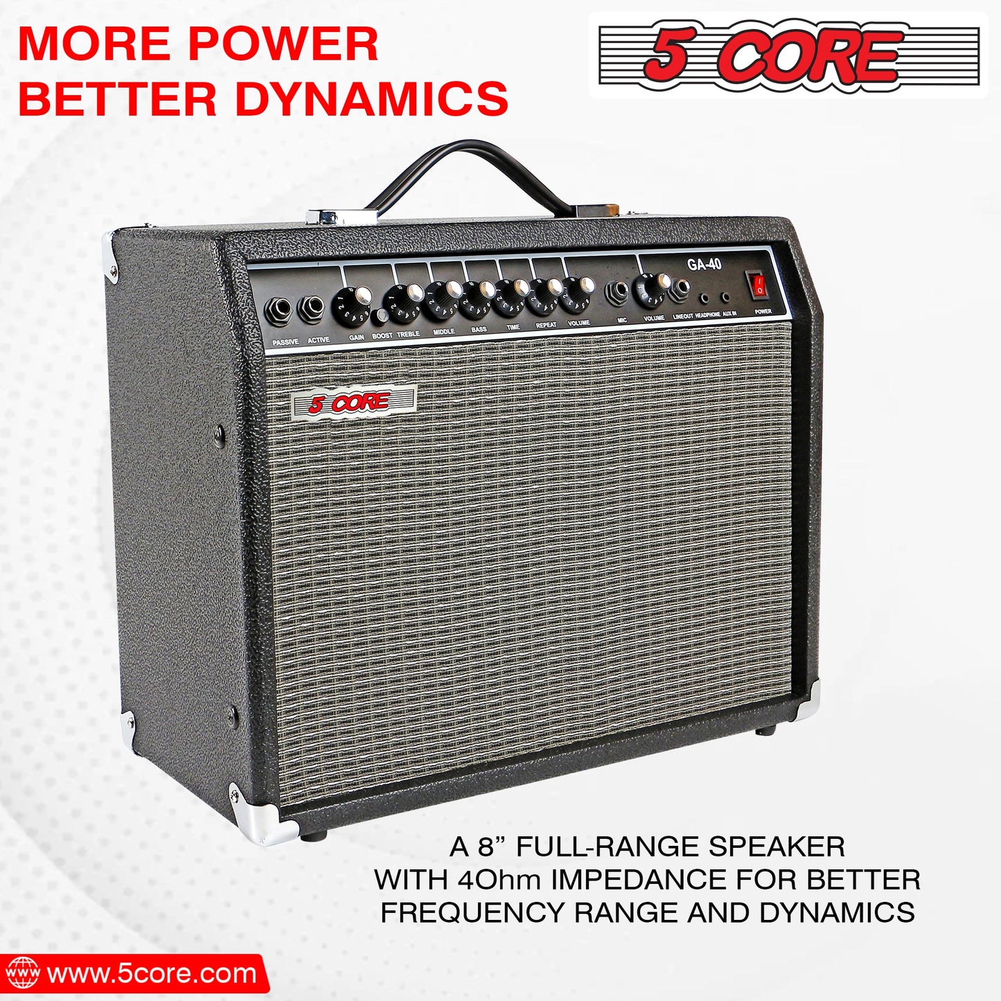 5 Core 40W Guitar Amplifier Black - Clean and Distortion Channel - Electric Amp with Equalization and AUX Line Input - for Recording Studio, Practice Room, Small Courtyard- GA 40 BLK-7