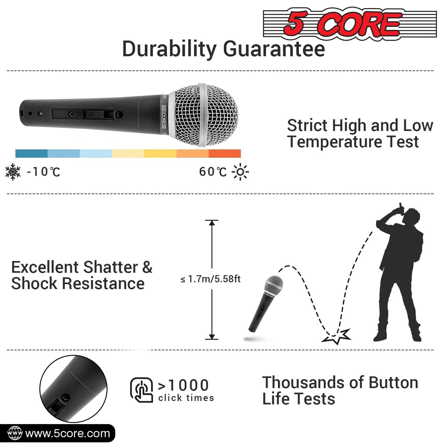 The 5 Core Premium Vocal Dynamic Cardioid Handheld Microphone and Stand combo offers high-quality audio support for karaoke singing and other activities MS DBL+ND58+ND57-10