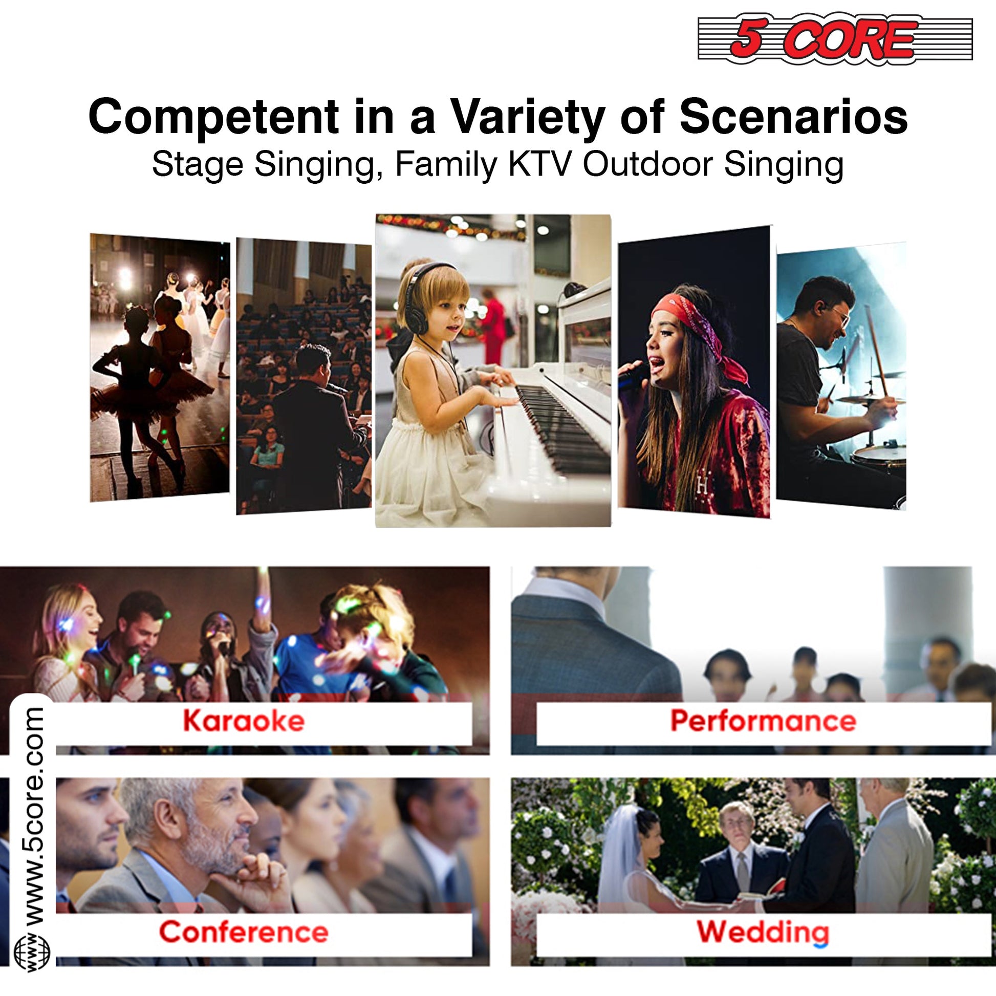 5 Core Microphone 2 Pieces Black Karaoke XLR Wired Mic Professional Studio Microfonos w Integrated Pop Filter Dynamic Moving Coil Cardioid Unidirectional Pickup Micrófono for Singing DJ Podcast Speeches Includes Cable Mic Holder Bag - 5C-POWER 2-10