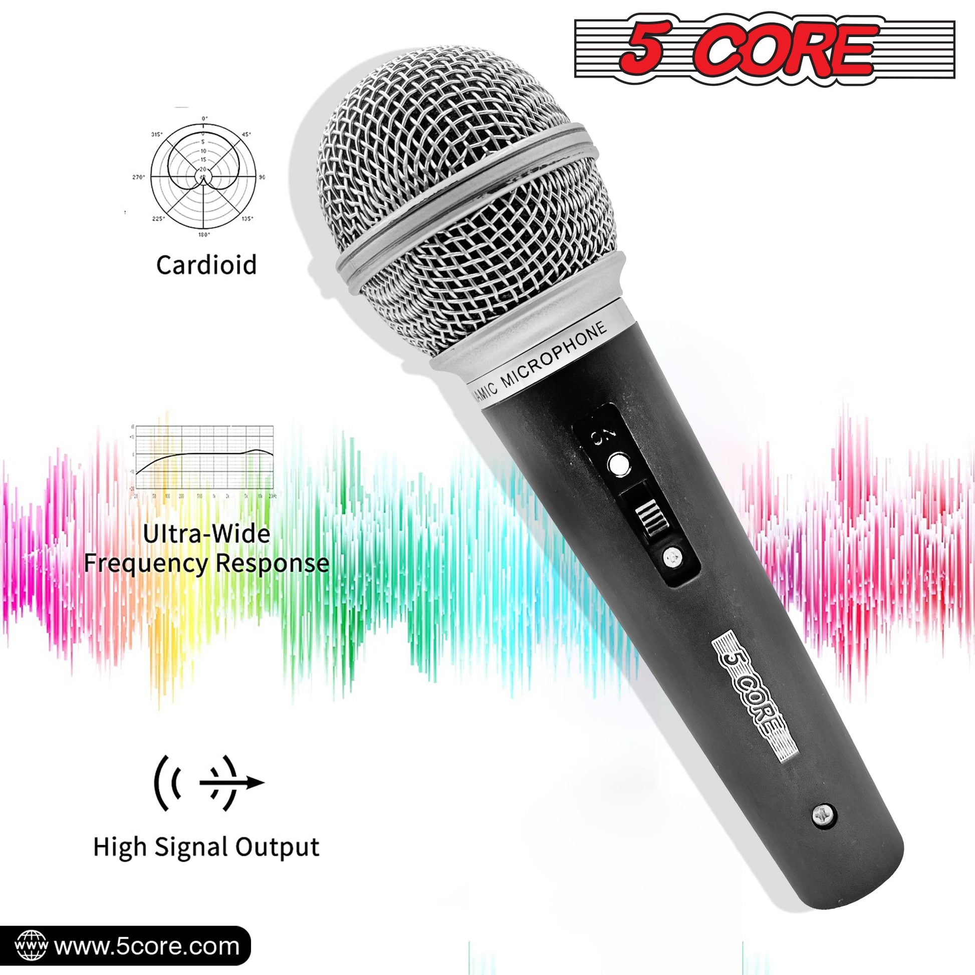 5 Core Microphone 3 Pieces Black Karaoke XLR Wired Mic Professional Studio Microfonos w ON/OFF Switch Integrated Pop Filter Dynamic Moving Coil Cardioid Unidirectional Pickup Handheld Micrófono for Singing DJ Podcast Speeches Includes Cable - PM-3