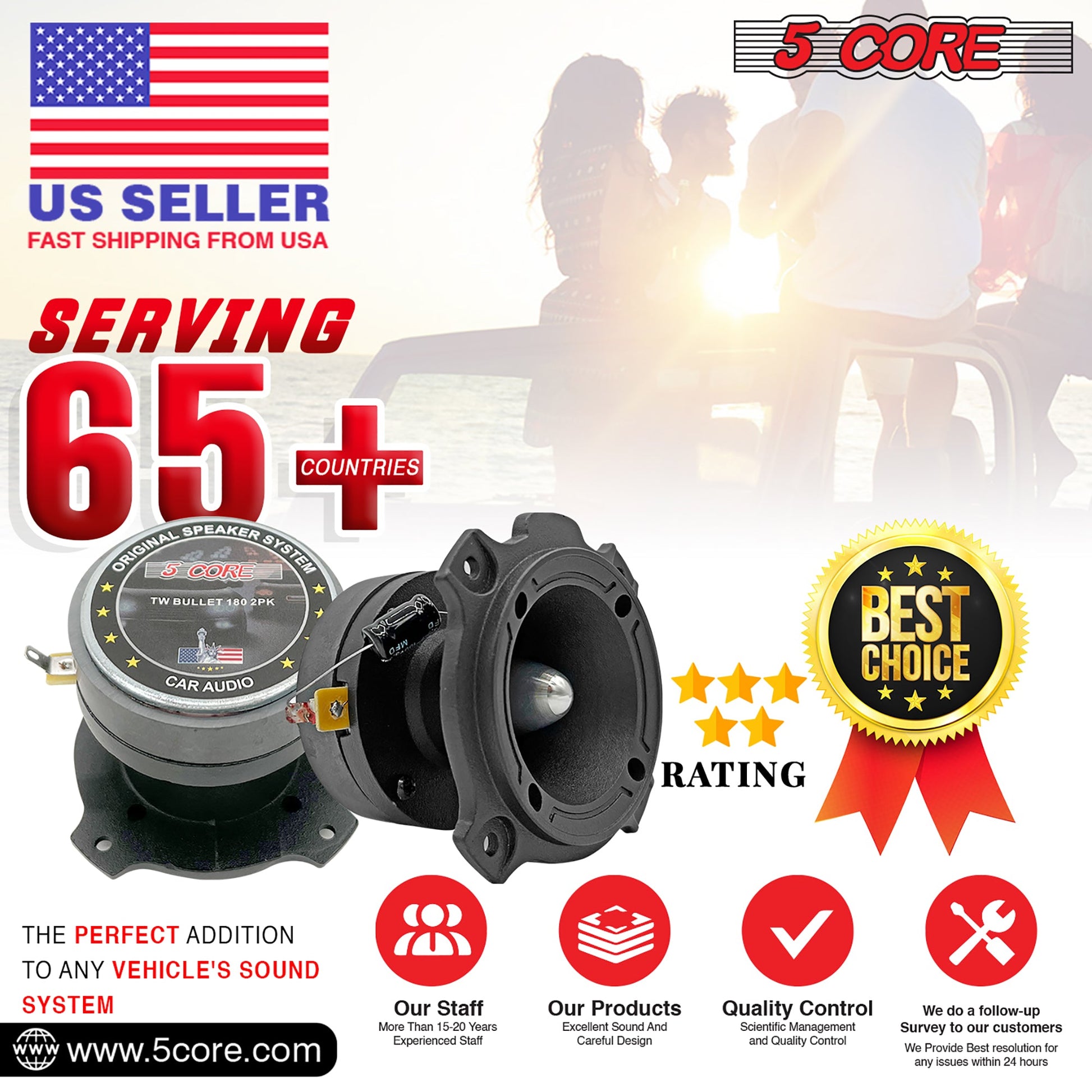 4x 6.5" Midrange Speaker Car Audio Speaker Red Bullet 4x Aluminum Tweeter 5200 W-17