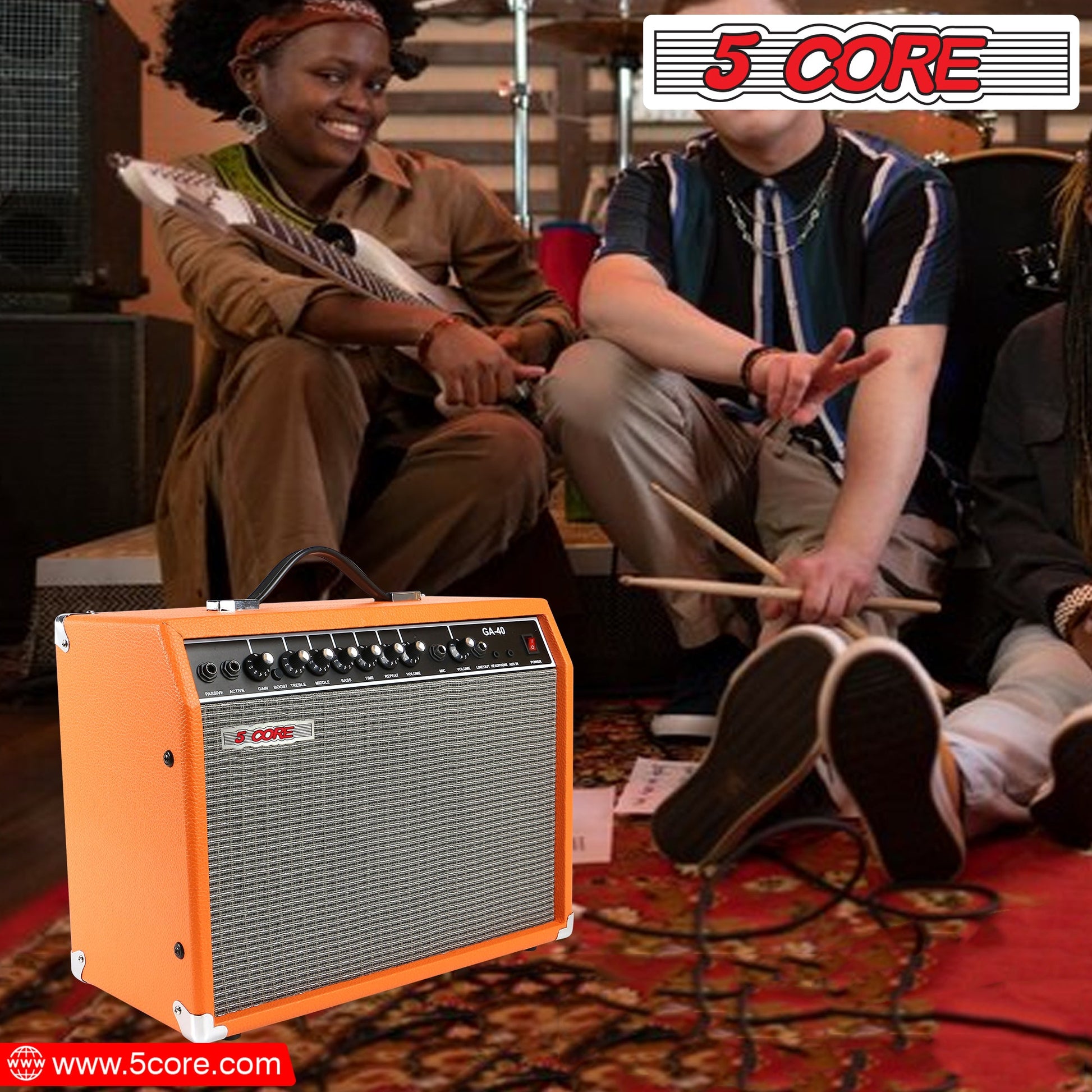 5 Core 40W Guitar Amplifier Orange - Clean and Distortion Channel - Electric Amp with Equalization and AUX Line Input - for Recording Studio, Practice Room, Small Courtyard- GA 40 ORG-6