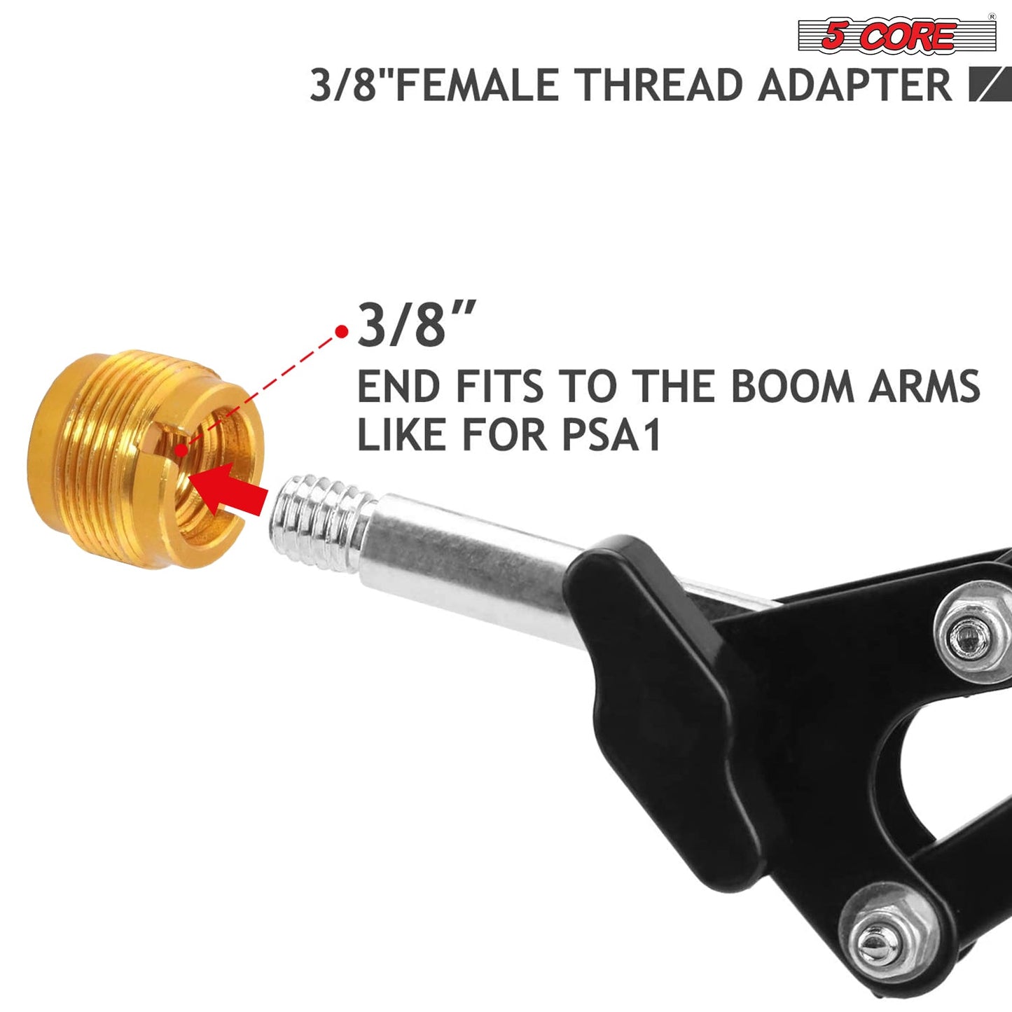 5Core 5/8" Male to 3/8" Female Screw Clip Adapter Microphone Holder Aluminum, Gold MS ADP M GLD 2PCS