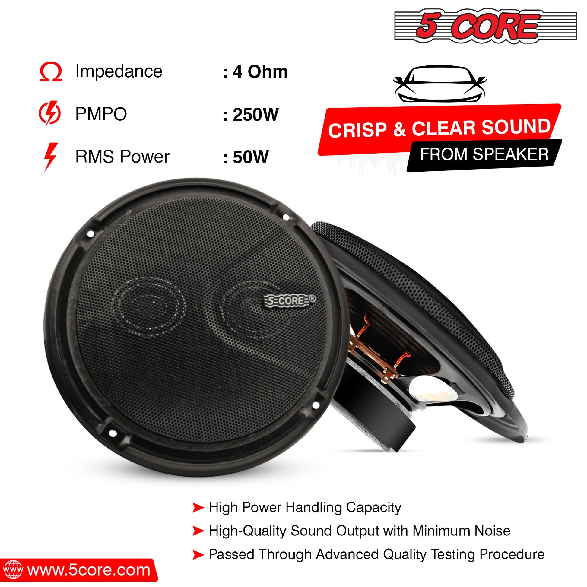5 Core 6 Inch 2 Way Coaxial Speakers Raw Replacement Door Speaker 250W PMPO-3