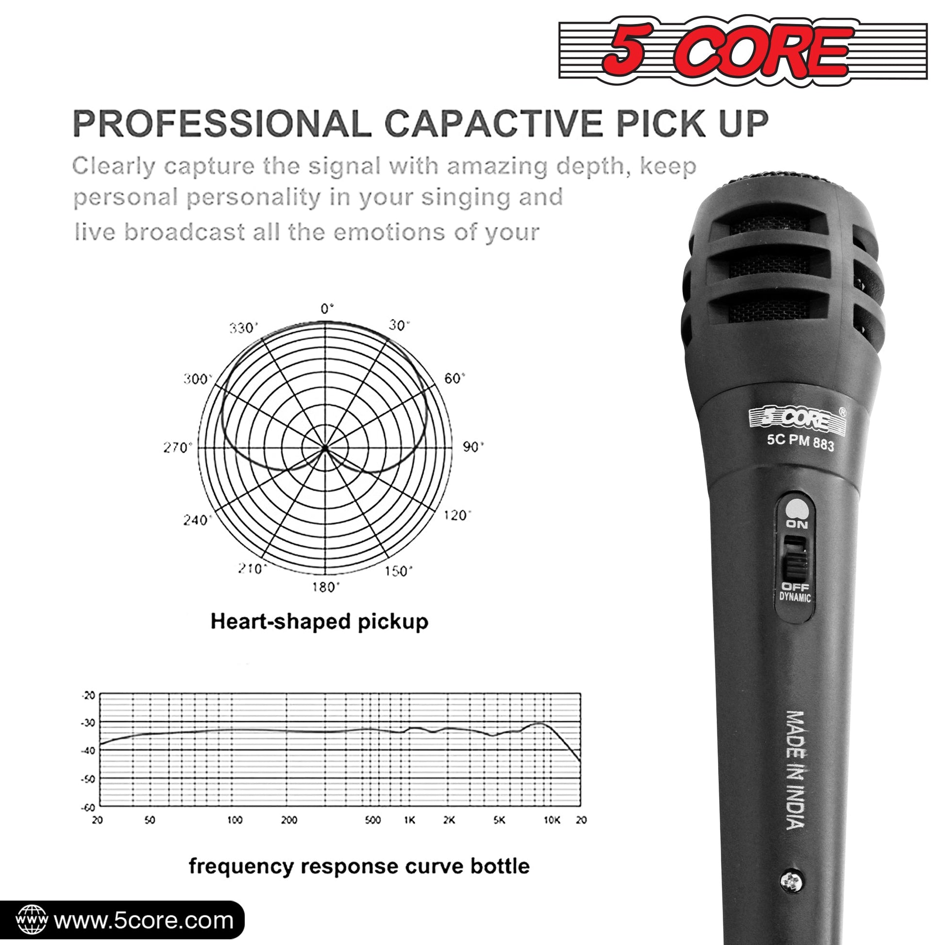 5 Core Microphone 3 Piece Professional Black Dynamic Karaoke XLR Wired Mic w ON/OFF Switch Integrated Pop Filter Cardioid Unidirectional Pickup Handheld Micrófono for Singing DJ Podcast Speeches Includes Cable Mic Holder Bag - PM-883 3PCS-7