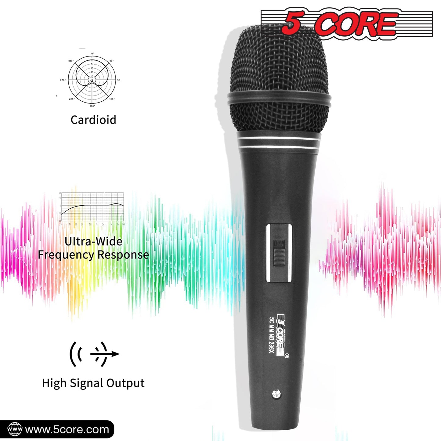 5 Core 2 Pieces Microphone Professional Black Dynamic Karaoke XLR Wired Mic w ON/OFF Switch Pop Filter Cardioid Unidirectional Pickup - ND 235X 2PCS-1