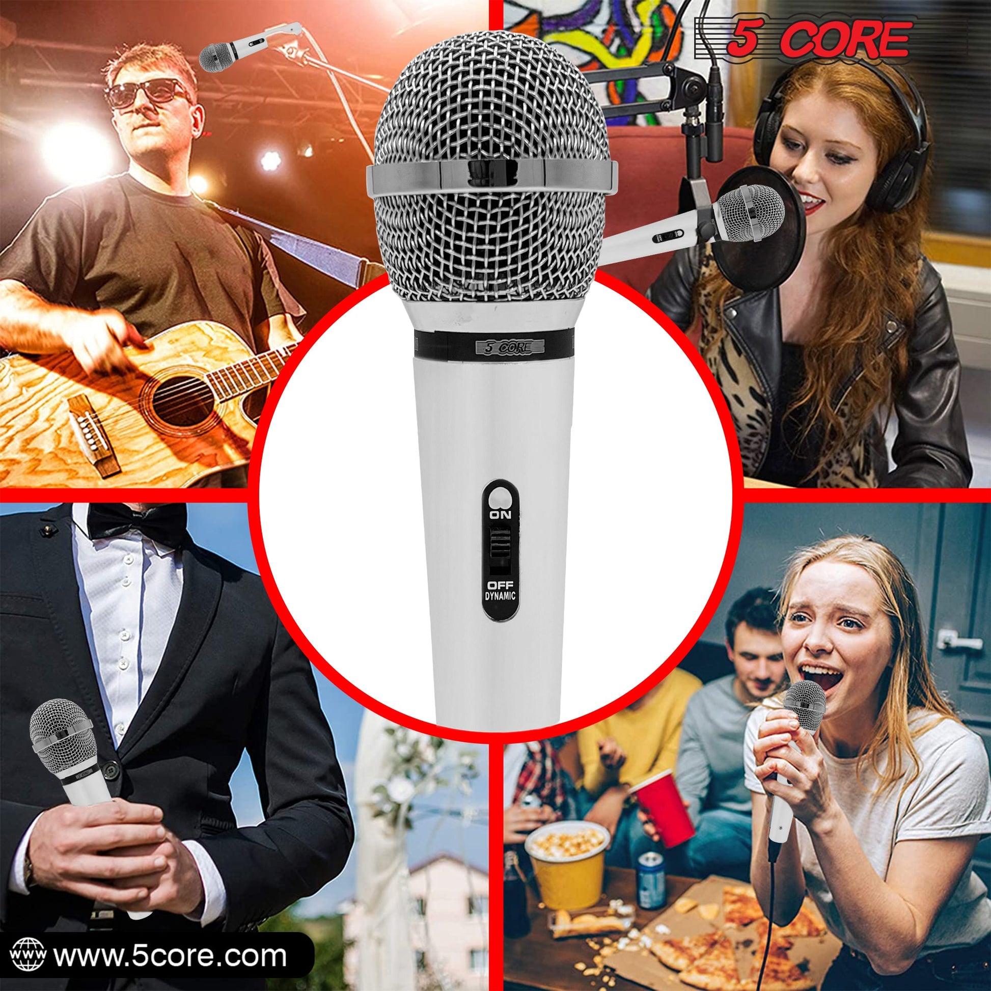 5 Core Microphone 2 Pieces Chrome Finish Professional Karaoke Dynamic XLR Wired Mic w ON/OFF Switch Integrated Pop Filter Cardioid Unidirectional Pickup Handheld Micrófono for Singing DJ Speeches Includes Cable Mic Holder - PM 111 CH 2PCS-16