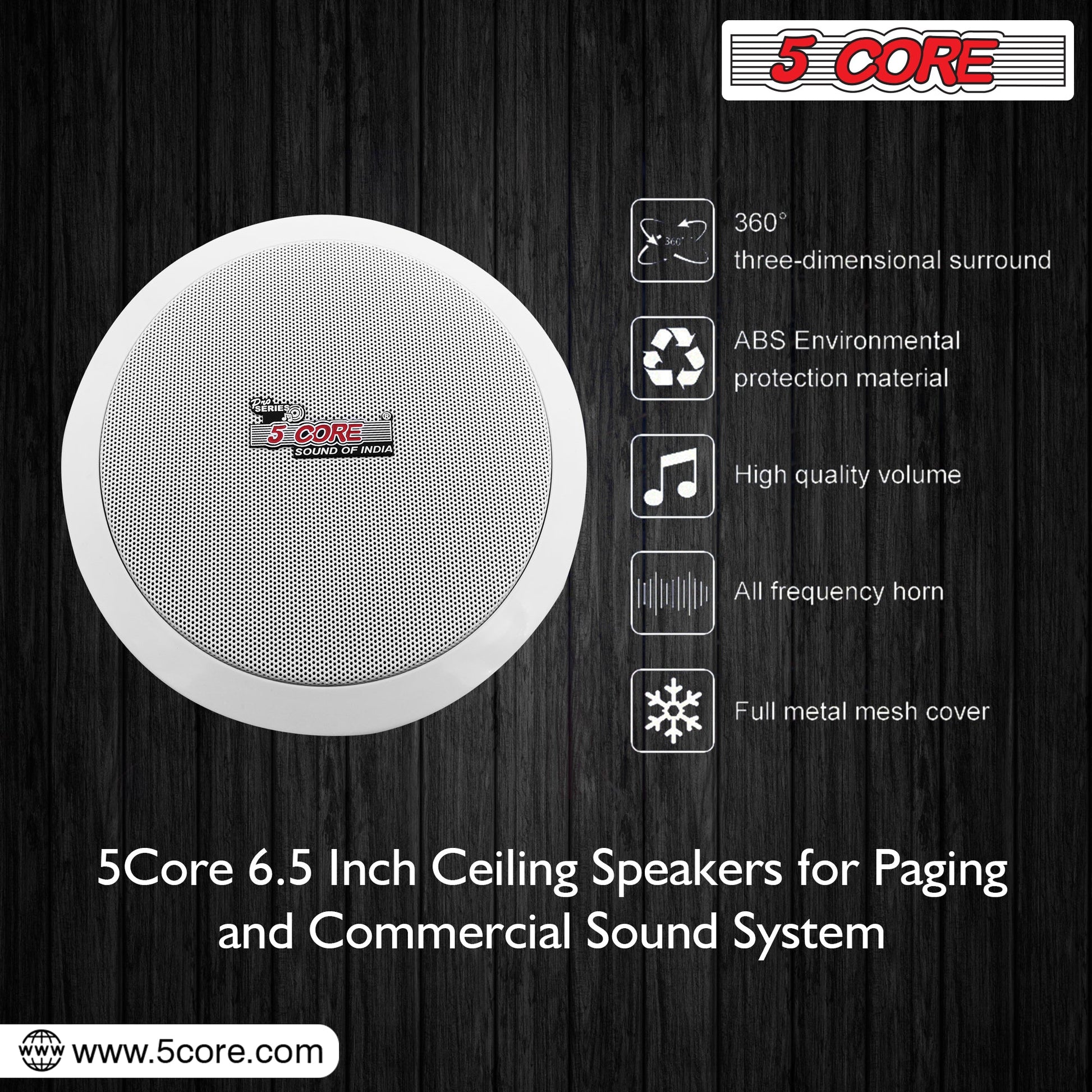 5 Core 6.5 Inch Ceiling Speaker System White in Wall Speakers 20W Rated Power 88dB Sensitivity Indoor Outdoor Ceiling Mount -CL 6.5-12 2W 6PCS-9