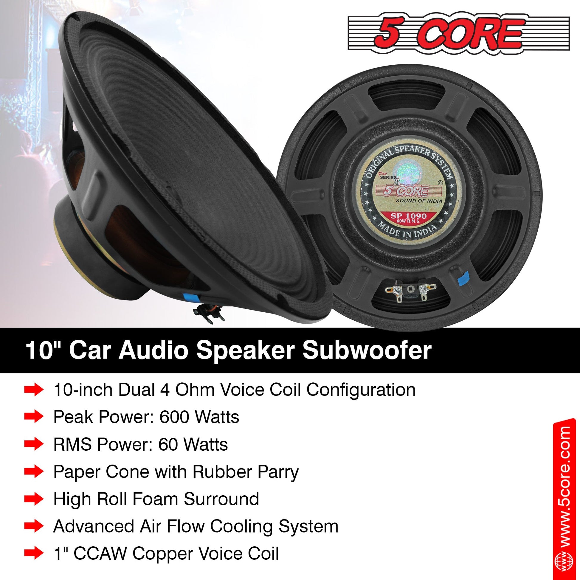 5 CORE 2 Pieces 10" inch Full Range Car Audio Speakers High Power Peak 600W 4 Ohm Car Vehicle Audio Full Range Drivers, Wide Range DIY Loudspeaker Replacement SP-1090 2PCS-12