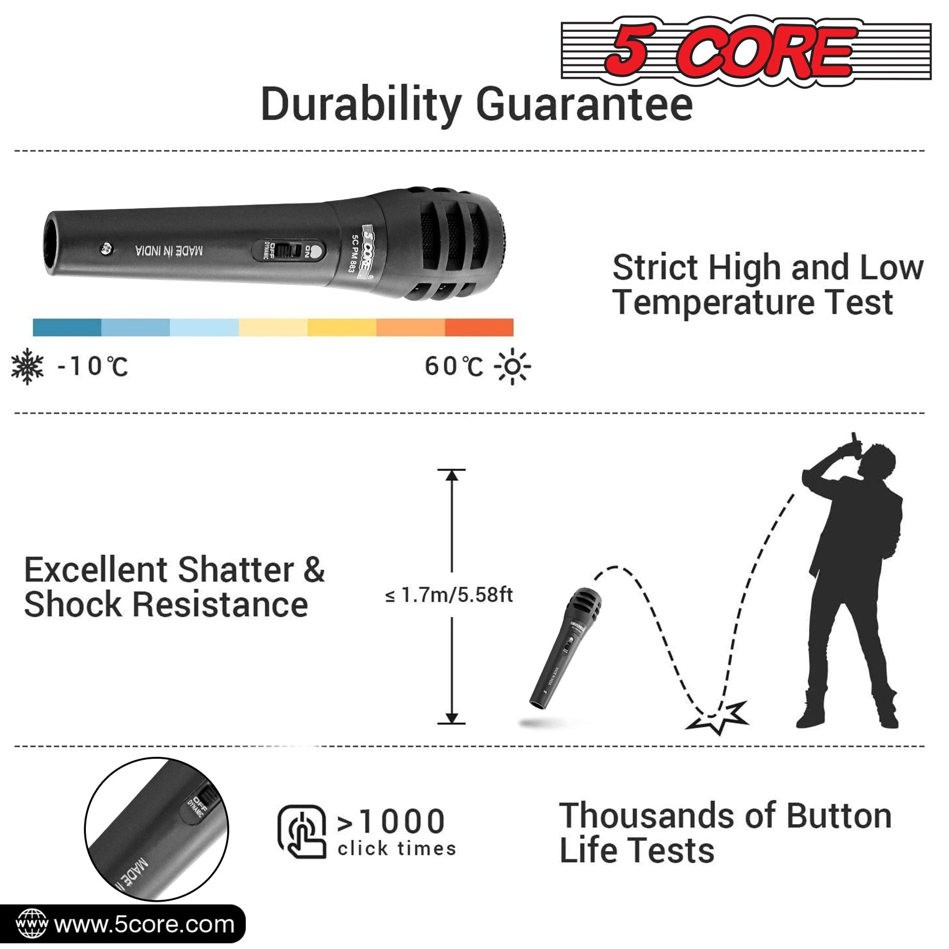 5 Core Microphone 3 Piece Professional Black Dynamic Karaoke XLR Wired Mic w ON/OFF Switch Integrated Pop Filter Cardioid Unidirectional Pickup Handheld Micrófono for Singing DJ Podcast Speeches Includes Cable Mic Holder Bag - PM-883 3PCS-8