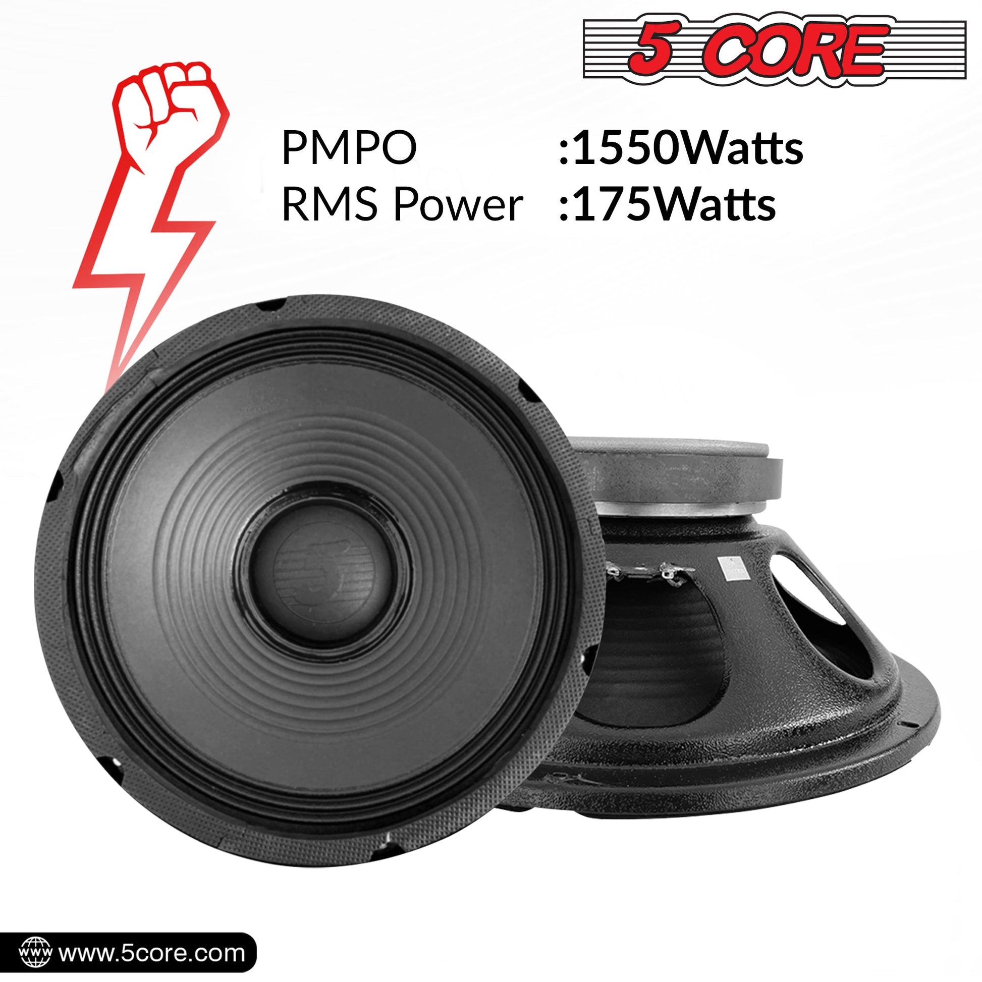 5 Core 2Pieces 12" Full Range PA DJ subwoofer - 175W Premium Stereo Subwoofer DJ Speaker- 8 Ohm, 155MM Magnet, 1 Inch Voice Coil FR 12155 2PCS-5